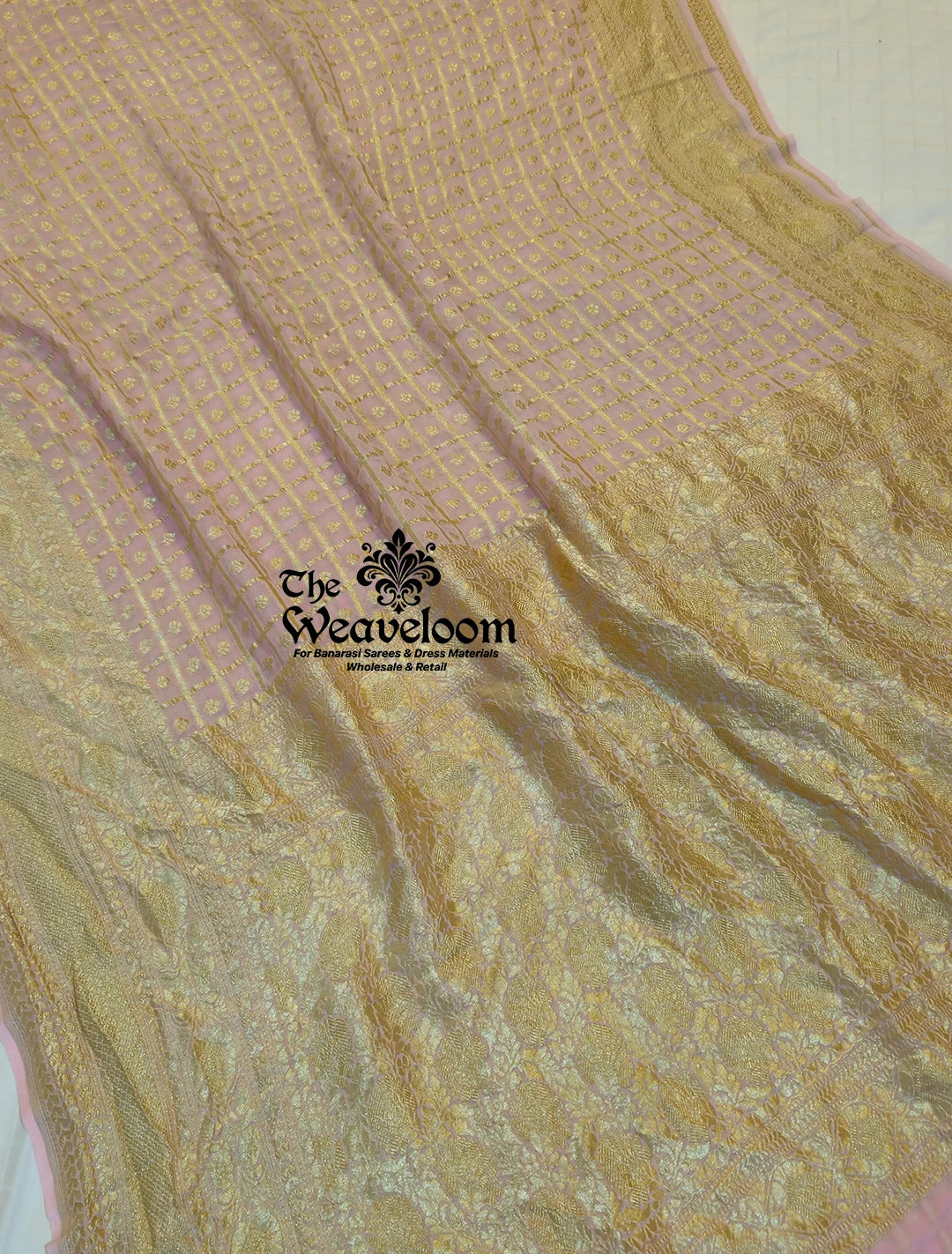Baby Pink Khaddi Georgette Water Zari Pure Banarasi Saree by The Weaveloom