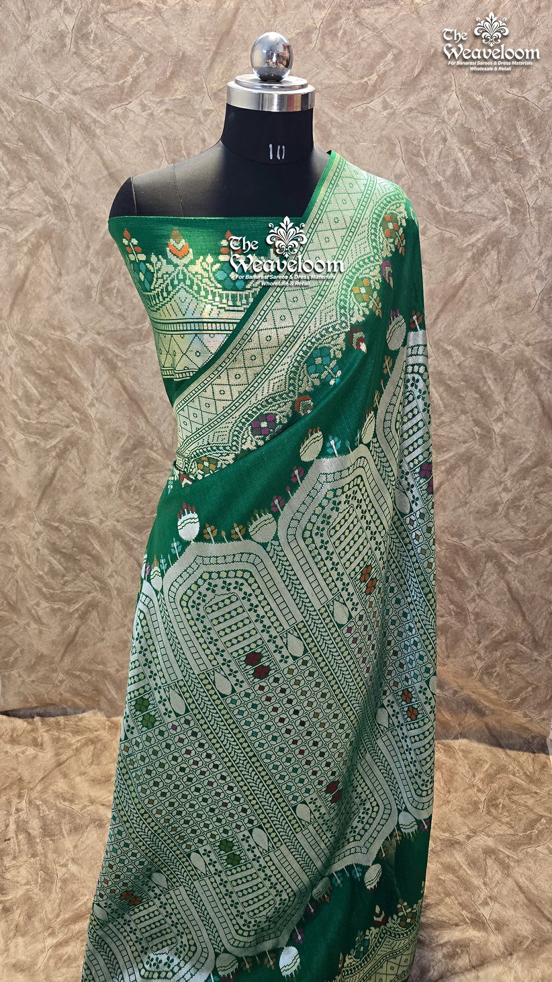 Emerald Green Tussar Georgette Pure Banarasi Saree with Meenakari – The Weaveloom