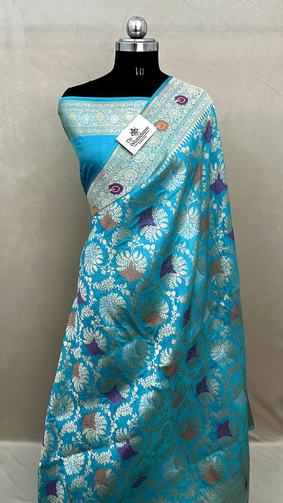 Firozi Pure Katan Silk Banarasi Saree with Meenakari, The Weaveloom, Traditional Indian Saree, Silk Saree, Banarasi Zari Work
