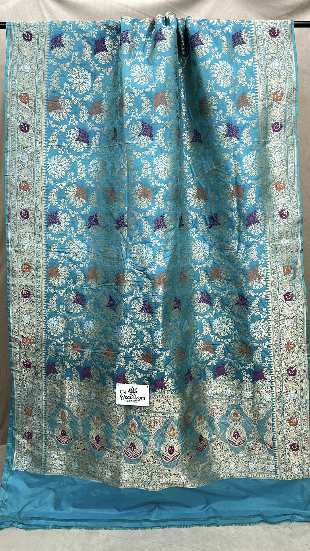 Firozi Pure Katan Silk Banarasi Saree with Meenakari, The Weaveloom, Traditional Indian Saree, Silk Saree, Banarasi Zari Work