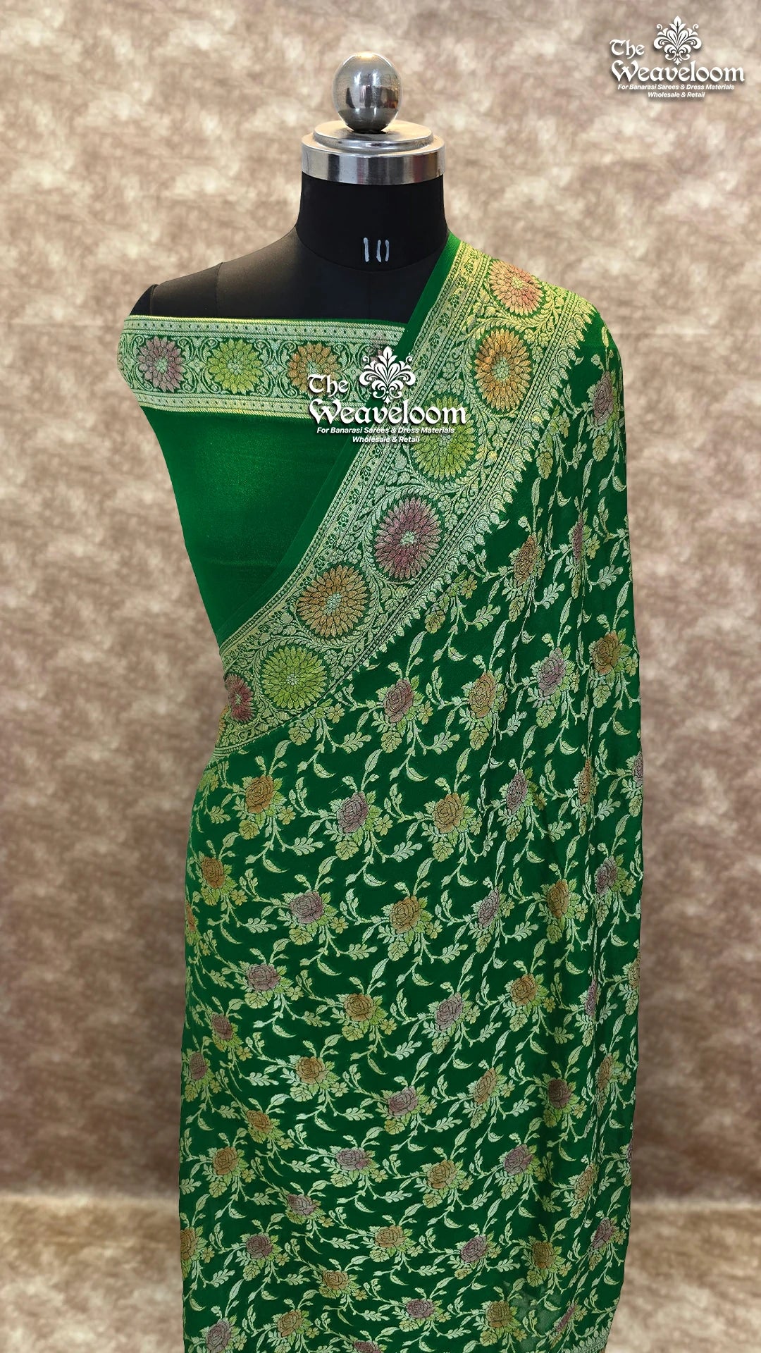 Green Colour Saree - Khaddi Chiffon Pure Banarasi Saree - The Weaveloom
