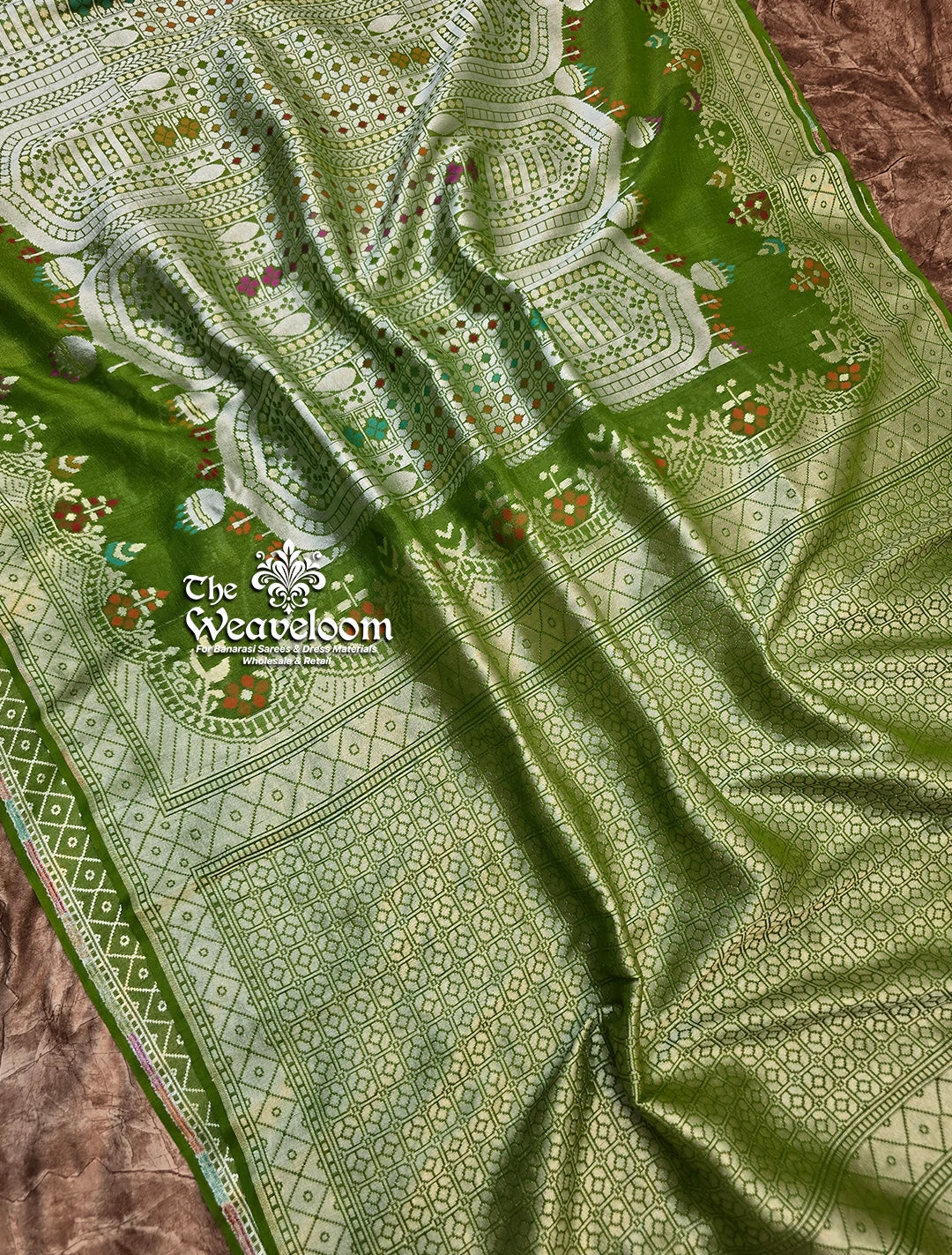Pista Green Tussar Georgette Pure Banarasi Saree with Meenakari - The Weaveloom