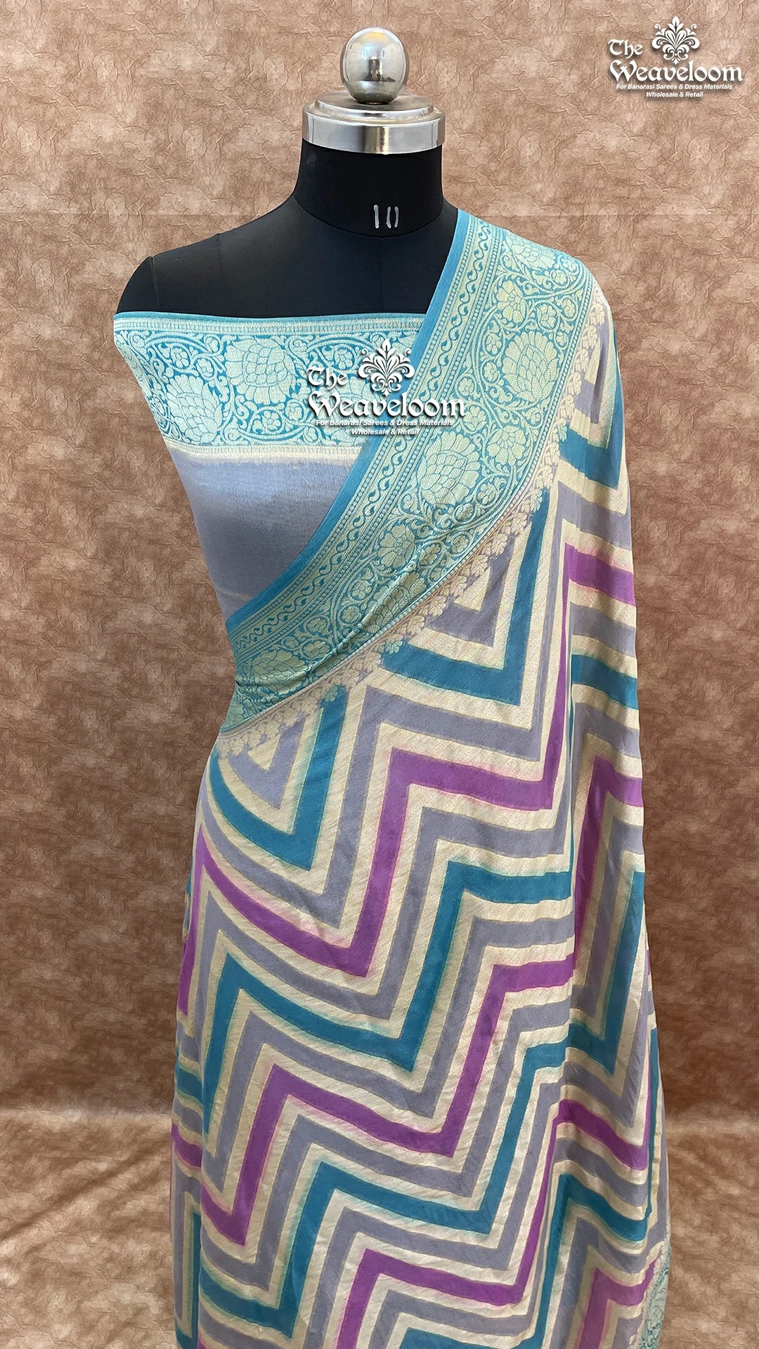 Grey Rangkat Multicolour Pure Khaddi Chiffon Banarasi Saree by The Weaveloom