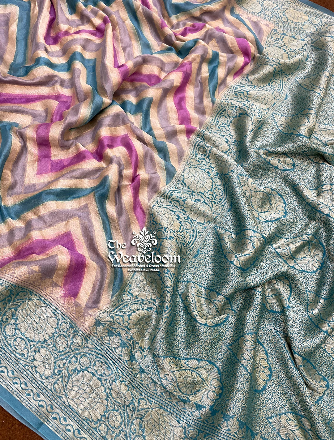 Grey Rangkat Multicolour Pure Khaddi Chiffon Banarasi Saree by The Weaveloom