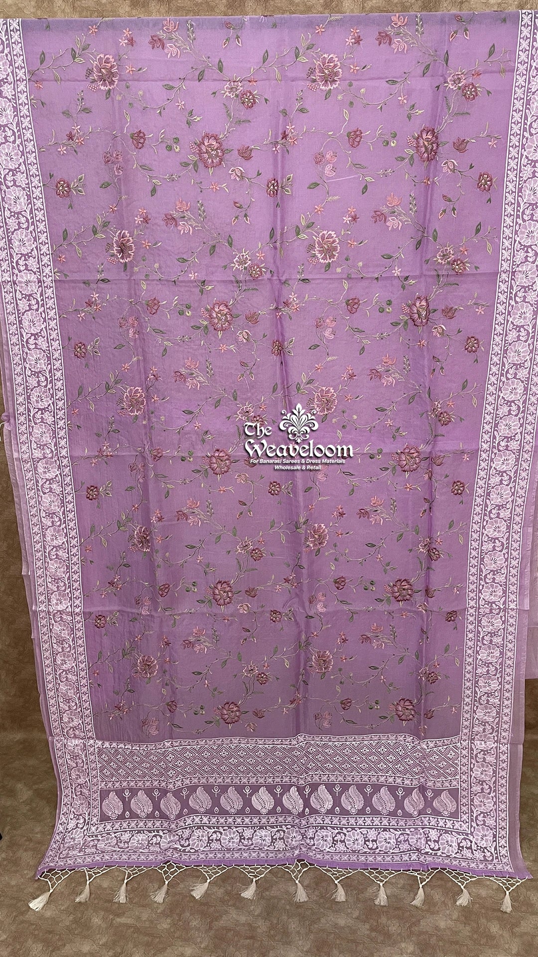 Lavender Pink Kora Organza Silk Chikankari Banarasi Saree
