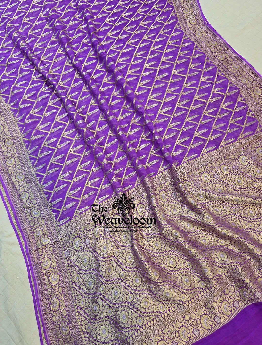 Lavender Khaddi Georgette Water Zari Pure Banarasi Saree with Customizable Colors