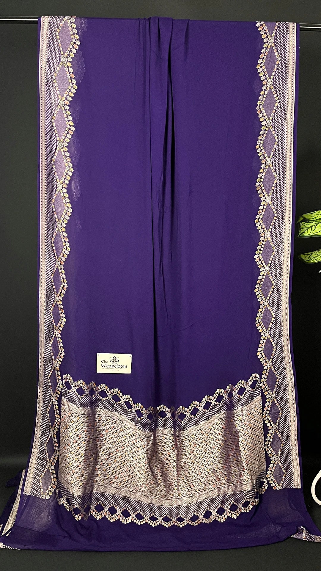 Navy Blue Pure Khaddi Georgette Banarasi Saree Water Zari Handbrush - The Weaveloom