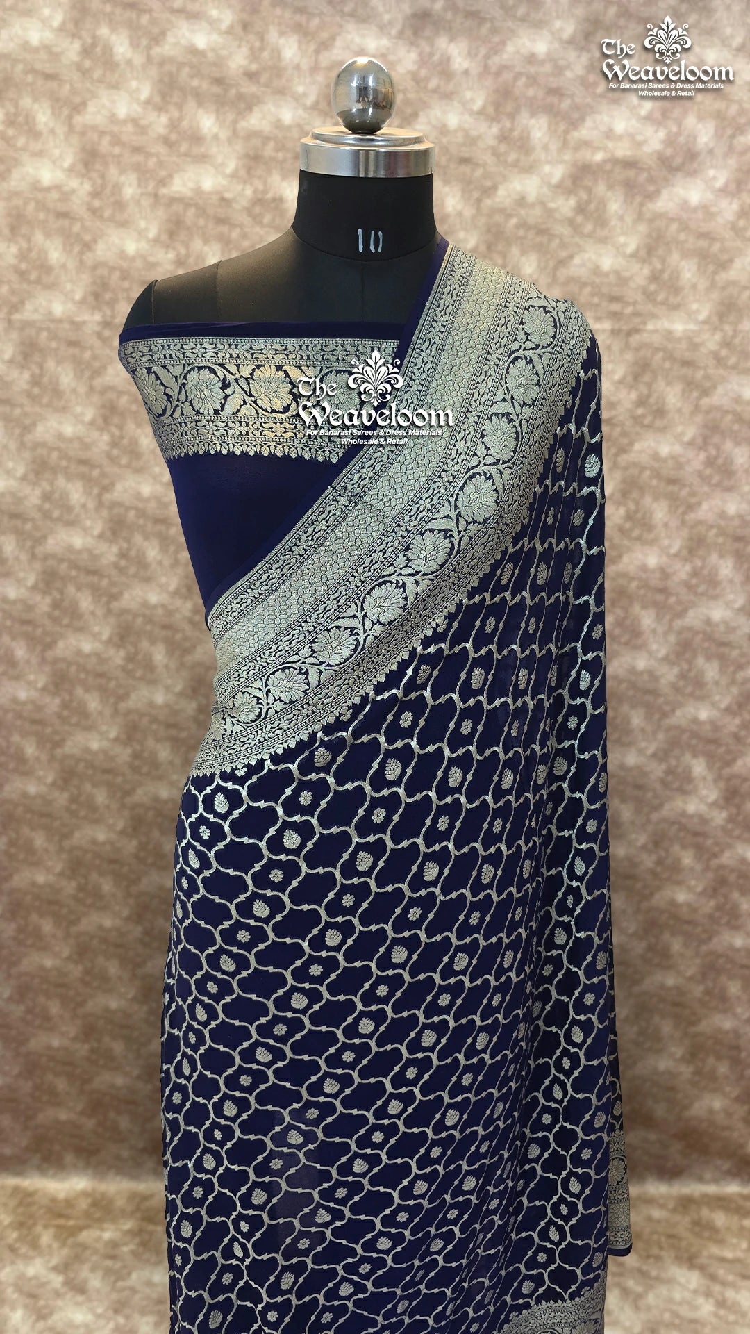 Navy Blue - Khaddi Georgette Pure Banarasi Saree Water Zari by The Weaveloom
