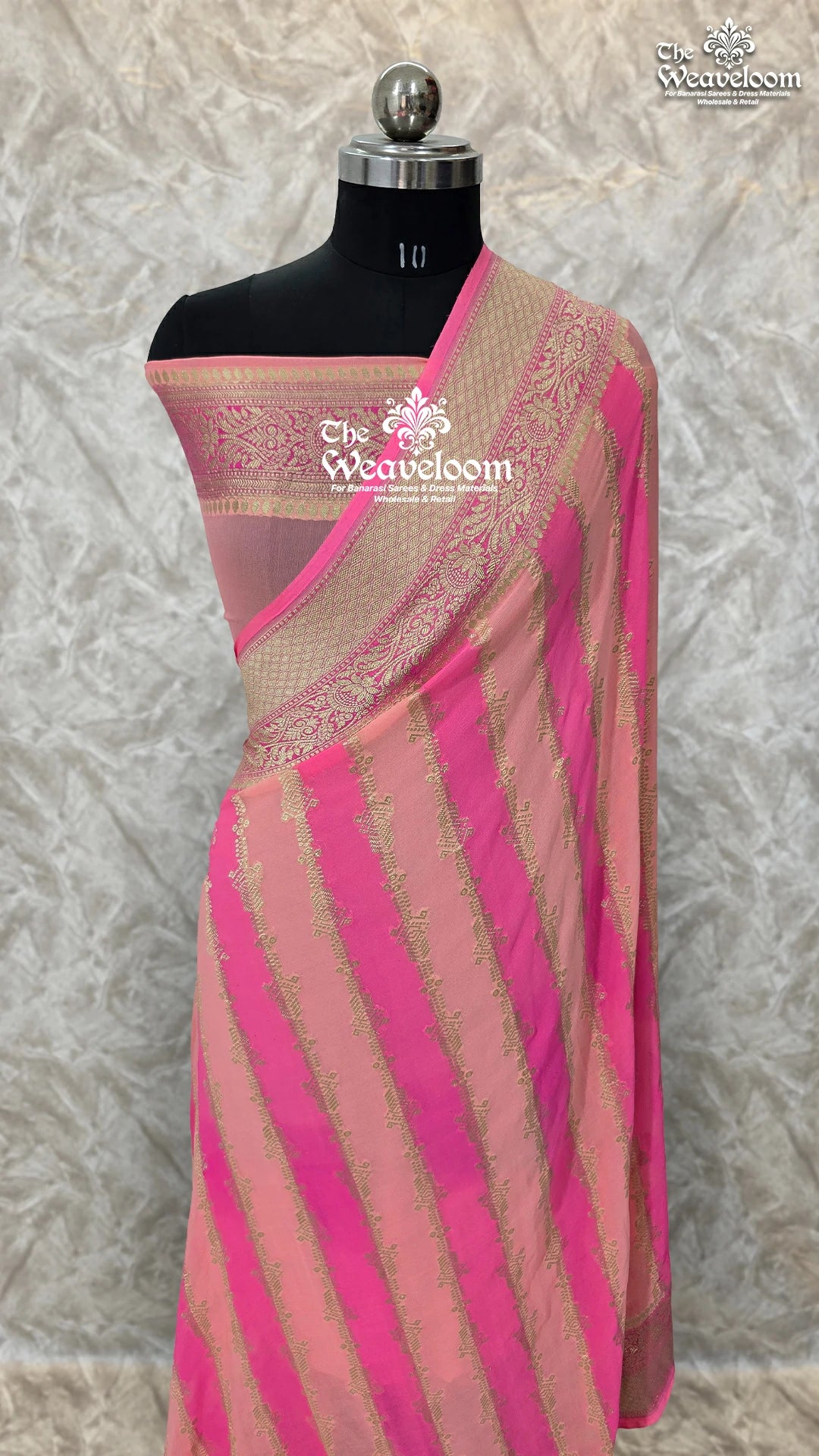 Pink Khaddi Georgette Water Zari Pure Banarasi Saree with running blouse – lightweight, elegant, and customizable for any occasion.