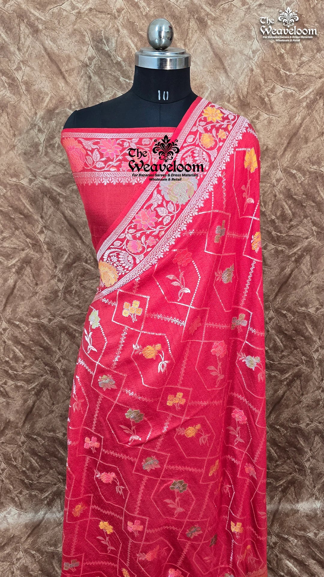 Strawberry Pure Tussar Georgette Meenakari Banarasi Saree – Premium designer saree with meenakari work and customizable color options. Perfect for special occasions.