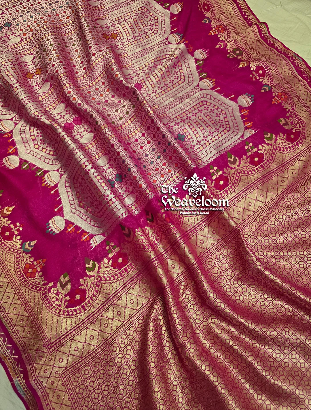 Rani Colour Banarasi Saree - Pure Tussar Georgette Meenakari Saree by The Weaveloom