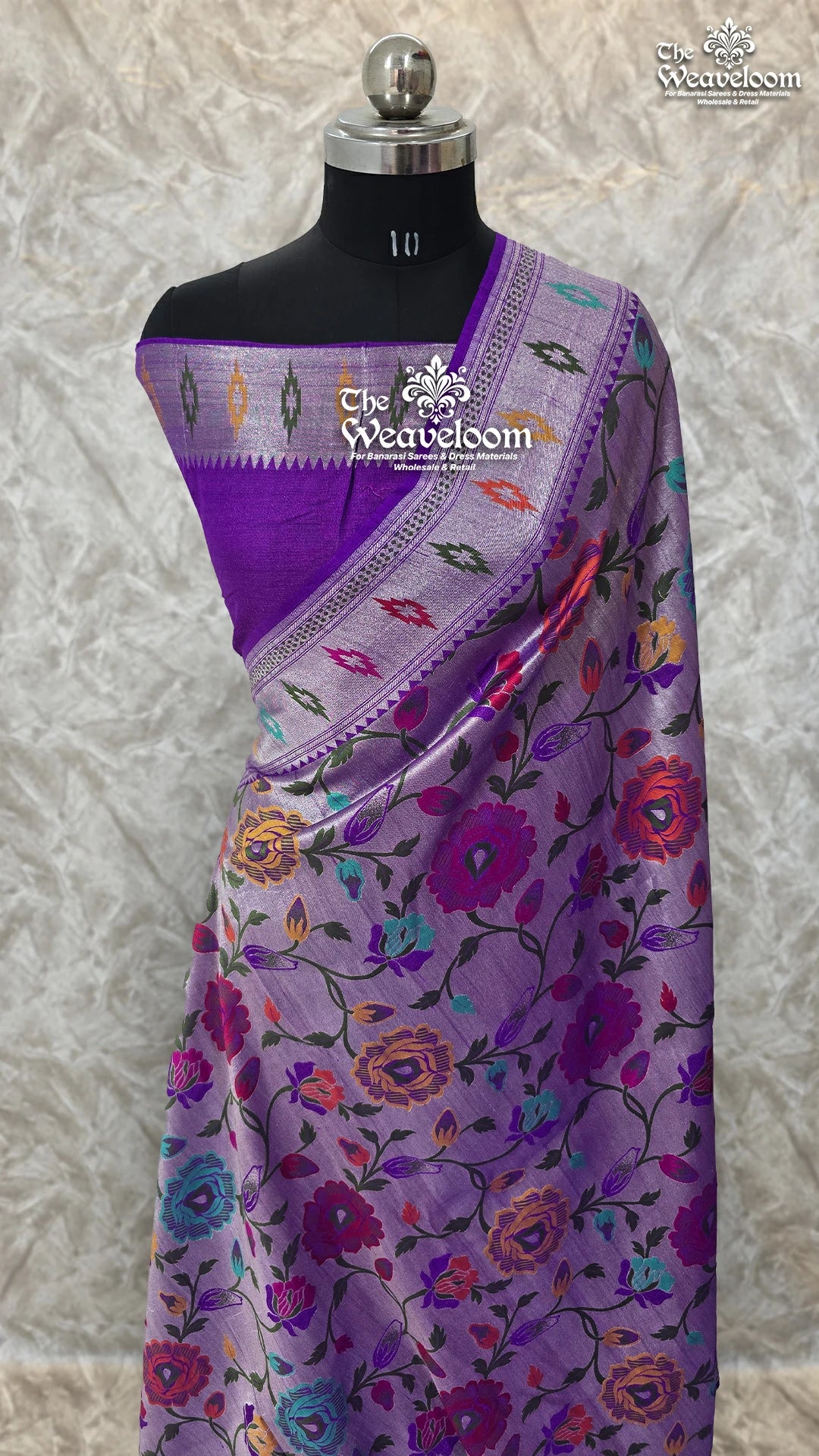 Purple Tussar Georgette Brocade Banarasi Saree with Meenakari