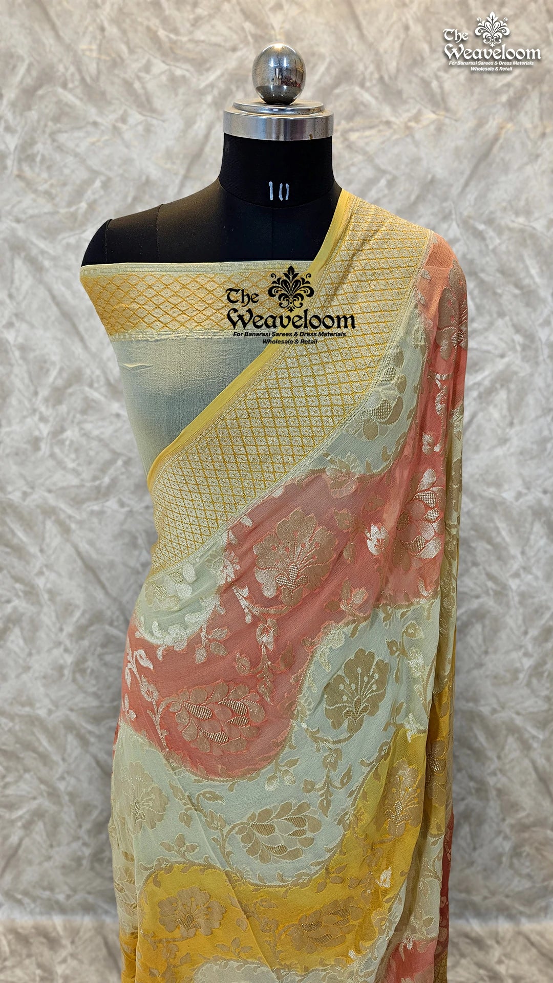 Multi Colour Triple Colour Khaddi Georgette Rangkat Pure Banarasi Saree with Water Zari – The Weaveloom