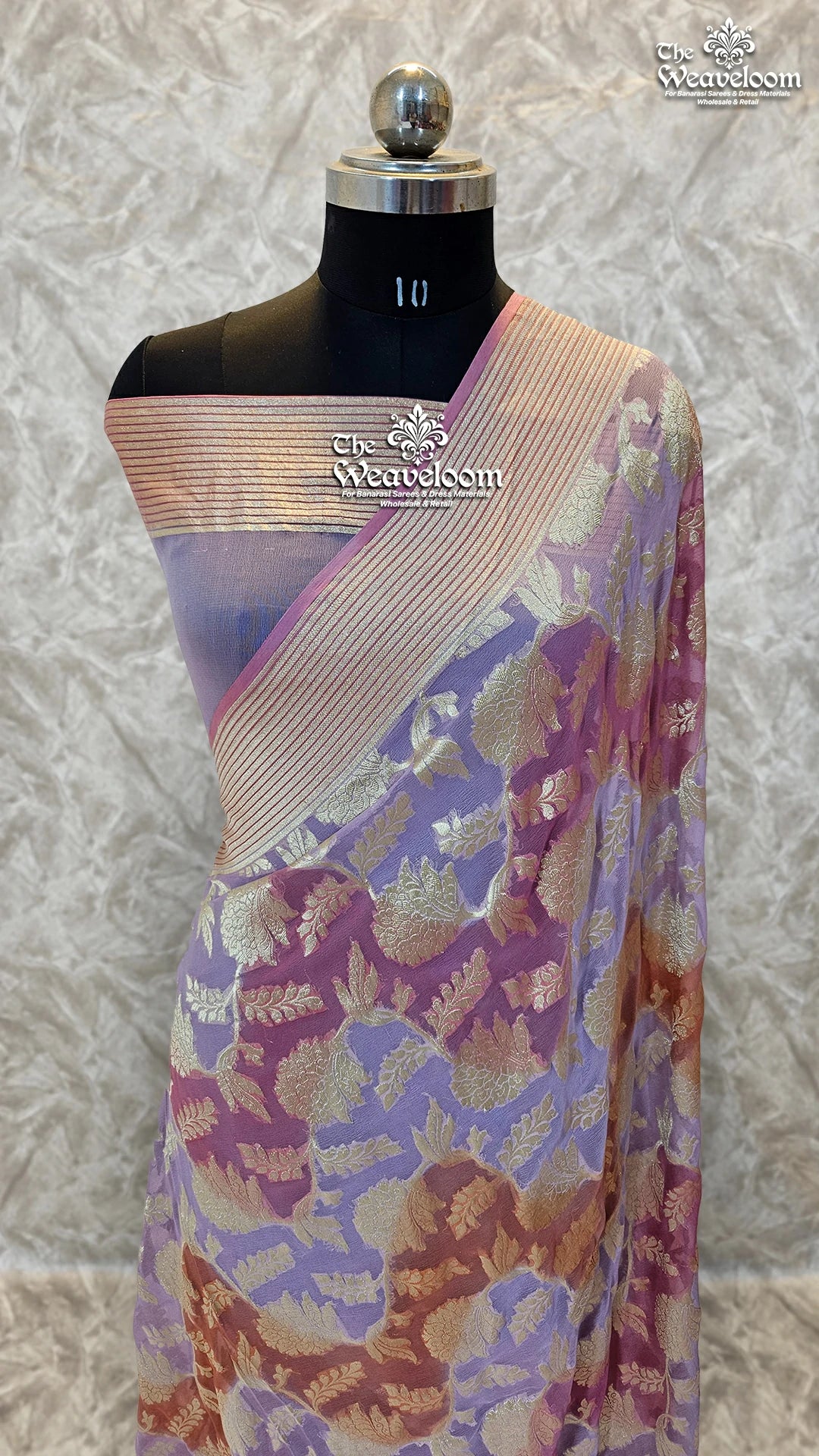 Rangkat Multicolour Lavender Khaddi Georgette Banarasi Saree by The Weaveloom