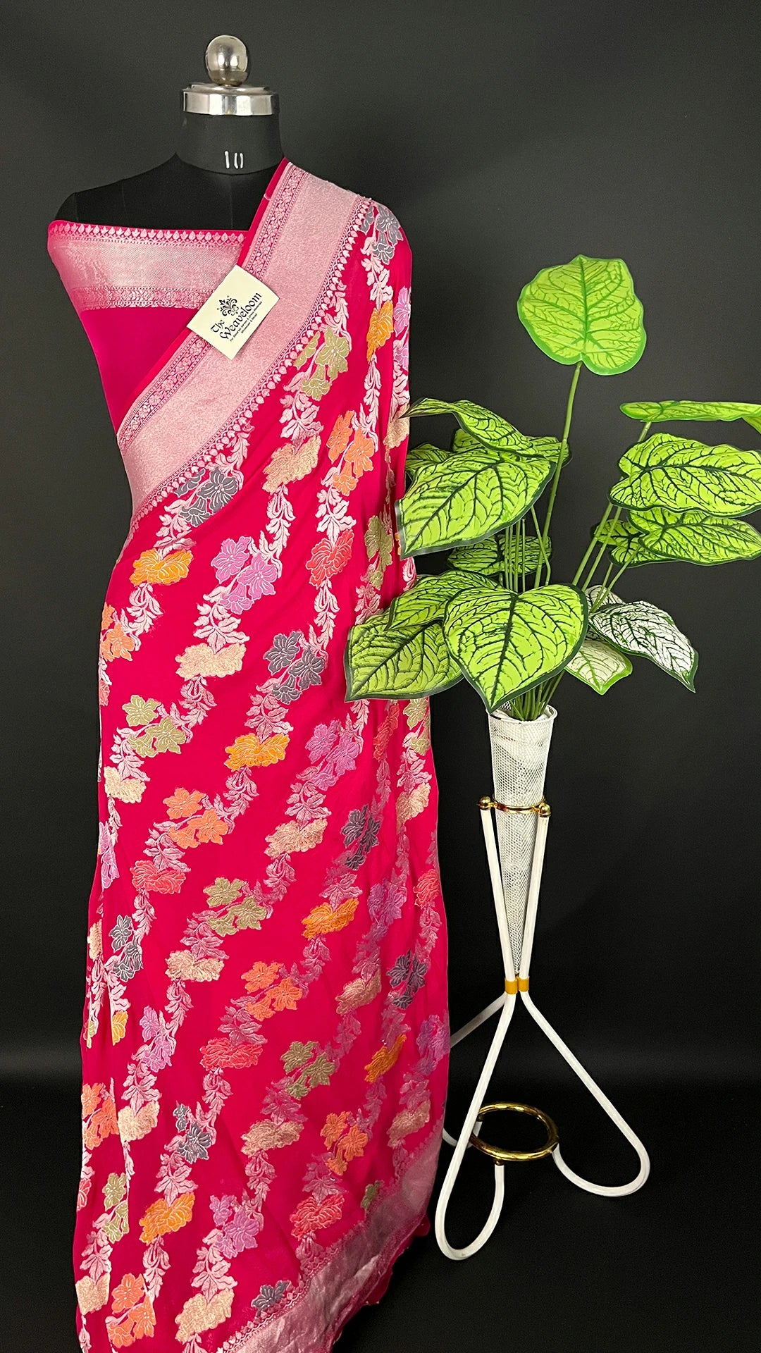 Rani Khaddi Georgette Silver Zari Pure Banarasi Saree with Meenakari Royal Pink – The Weaveloom