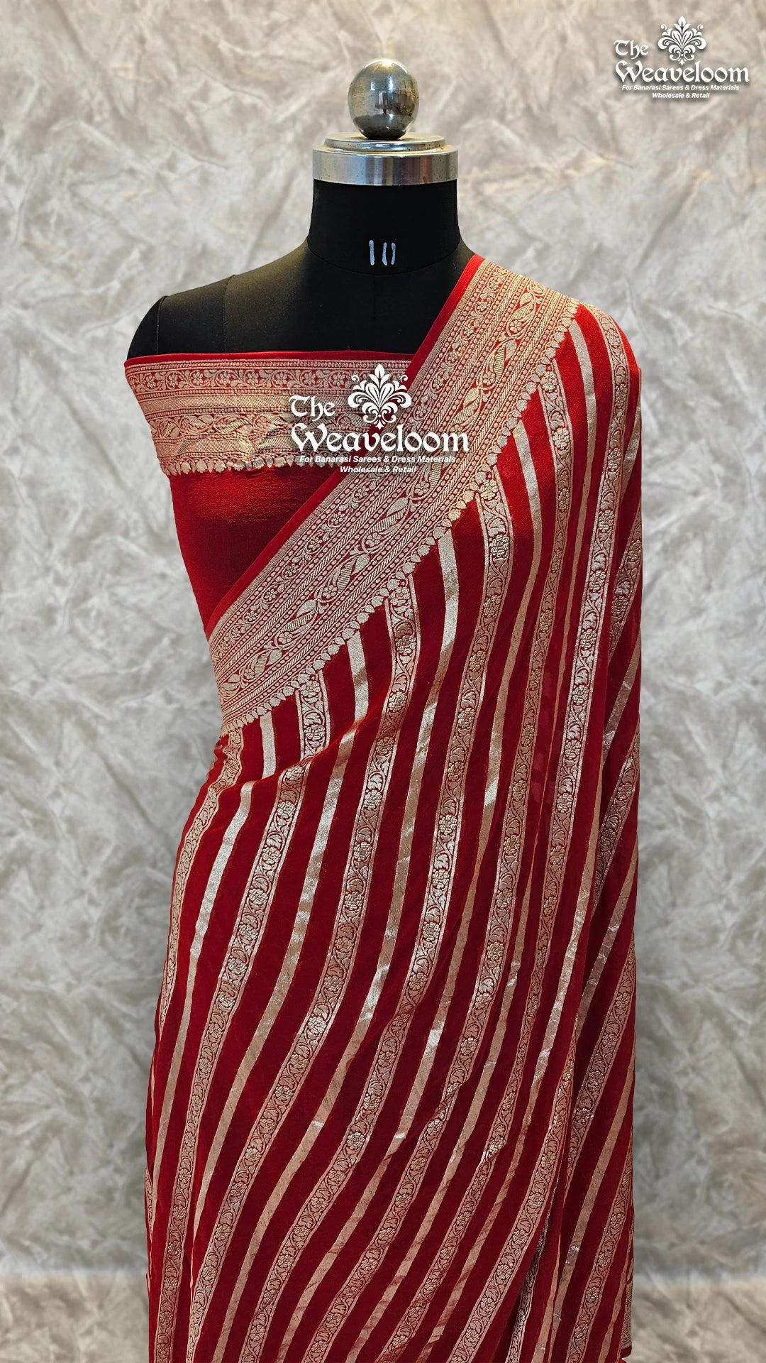 Red Khaddi Georgette Water Zari Pure Banarasi Saree by The Weaveloom - Shop Pure Georgette Sarees Online