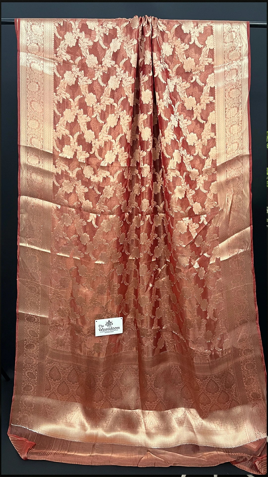 Red - Tissue Silk Pure Banarasi Saree With Gold Floral Jaal And Broad Zari Border — The Weaveloom