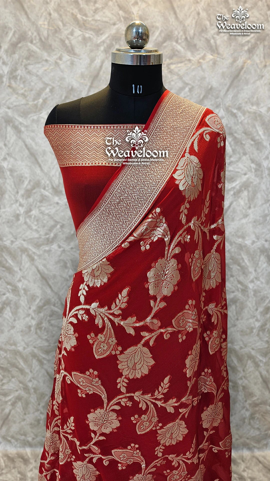 Red Khaddi Georgette Water Zari Pure Banarasi Saree by The Weaveloom – Premium Floral Georgette Saree Online