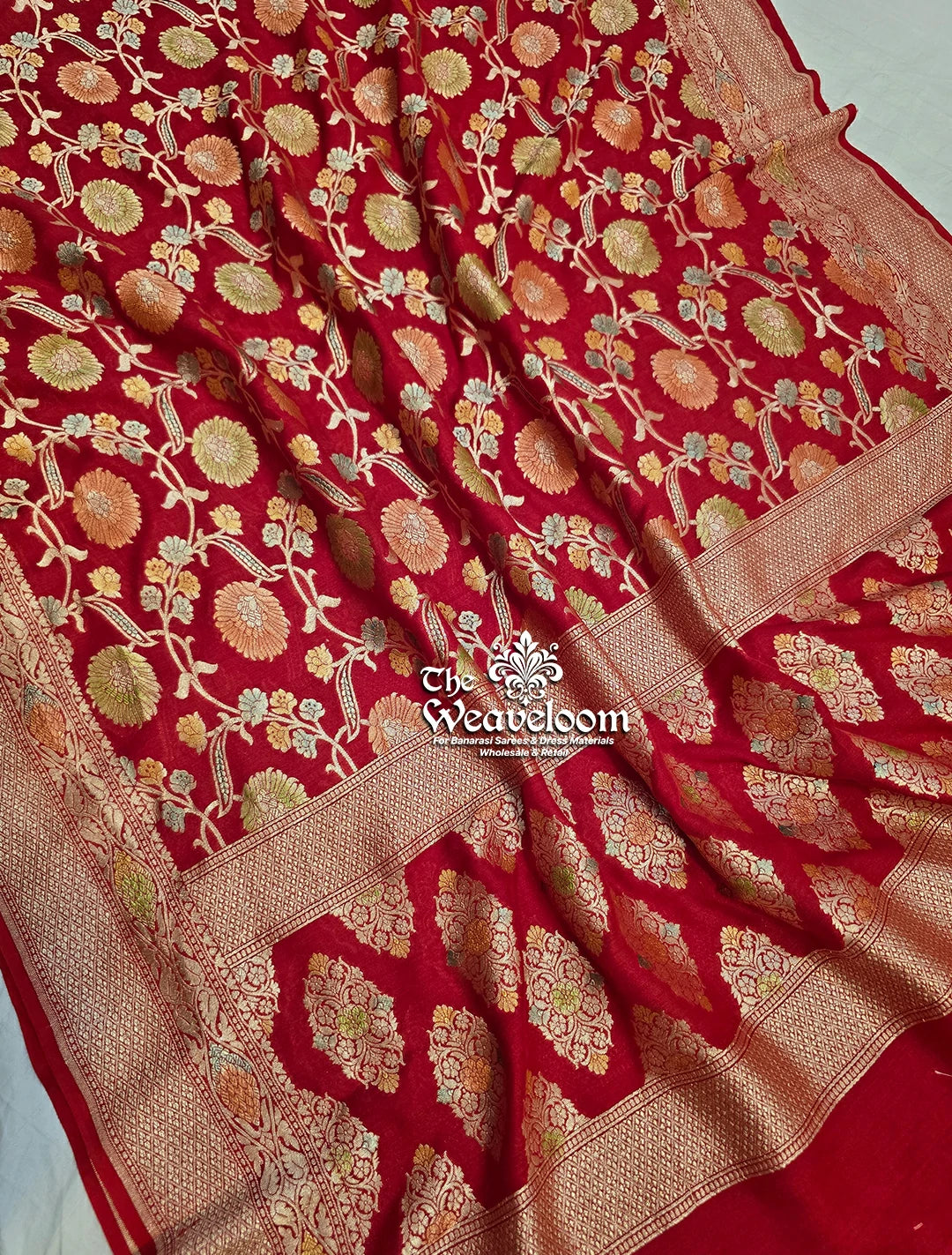 Red Munga Silk Pure Banarasi Dupatta from The Weaveloom