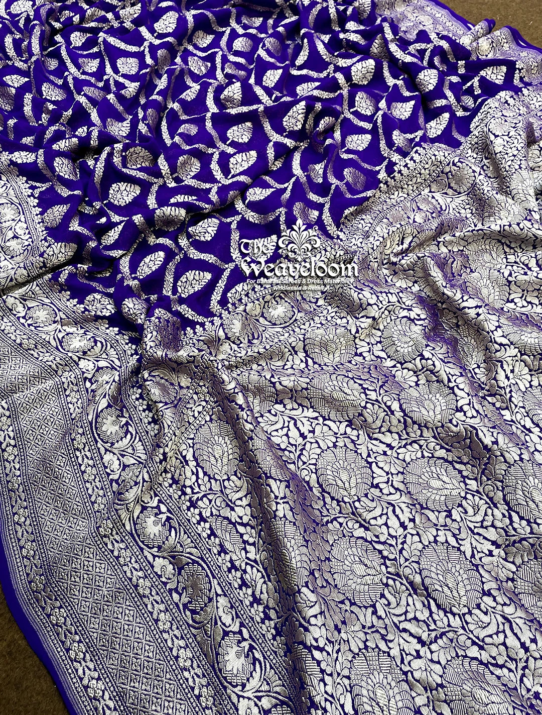 Royal Blue Khaddi Georgette Banarasi Saree with Water Zari Work
