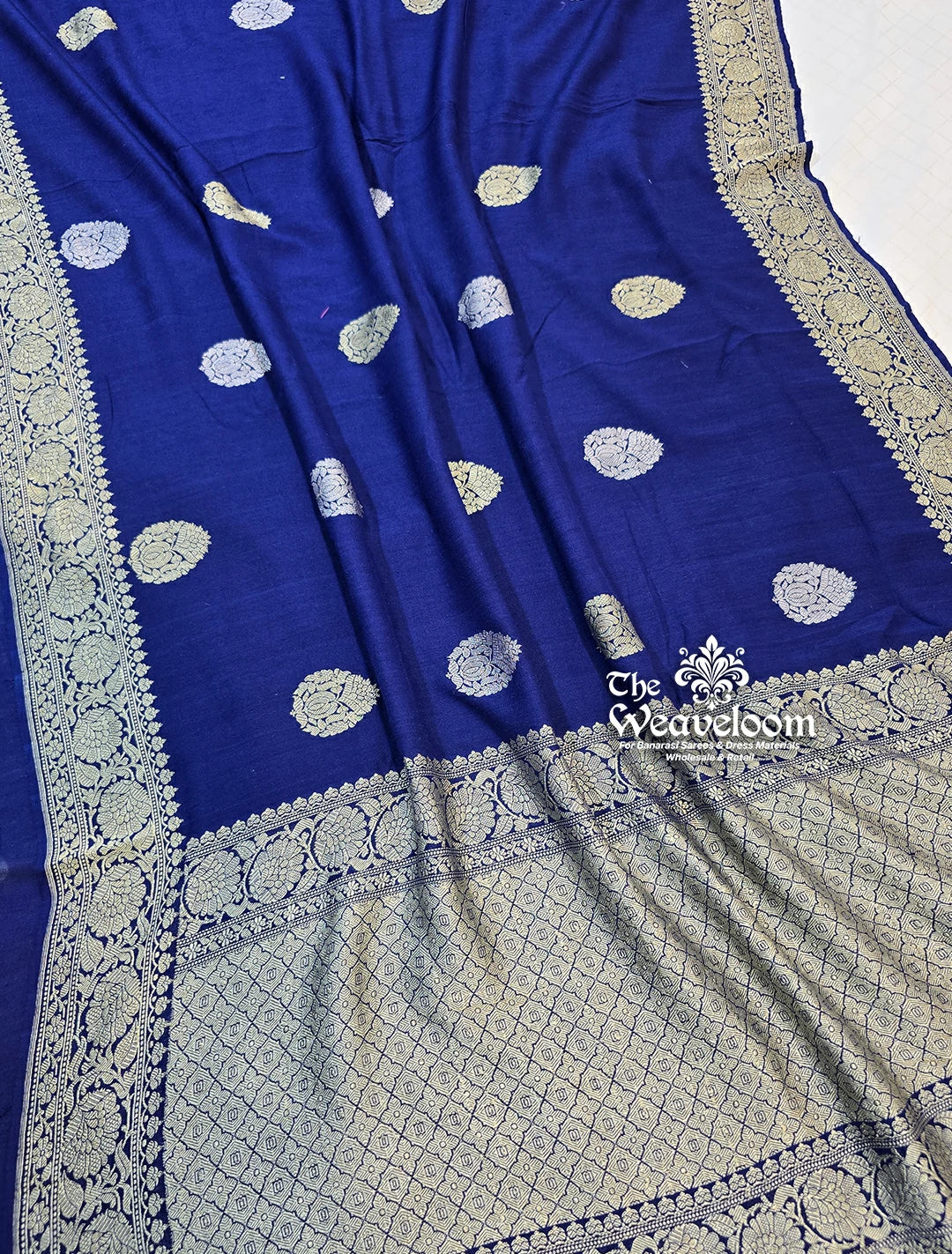 Royal Blue Pure Munga Silk Kadwa Hand Woven Handloom Banarasi Saree by The Weaveloom