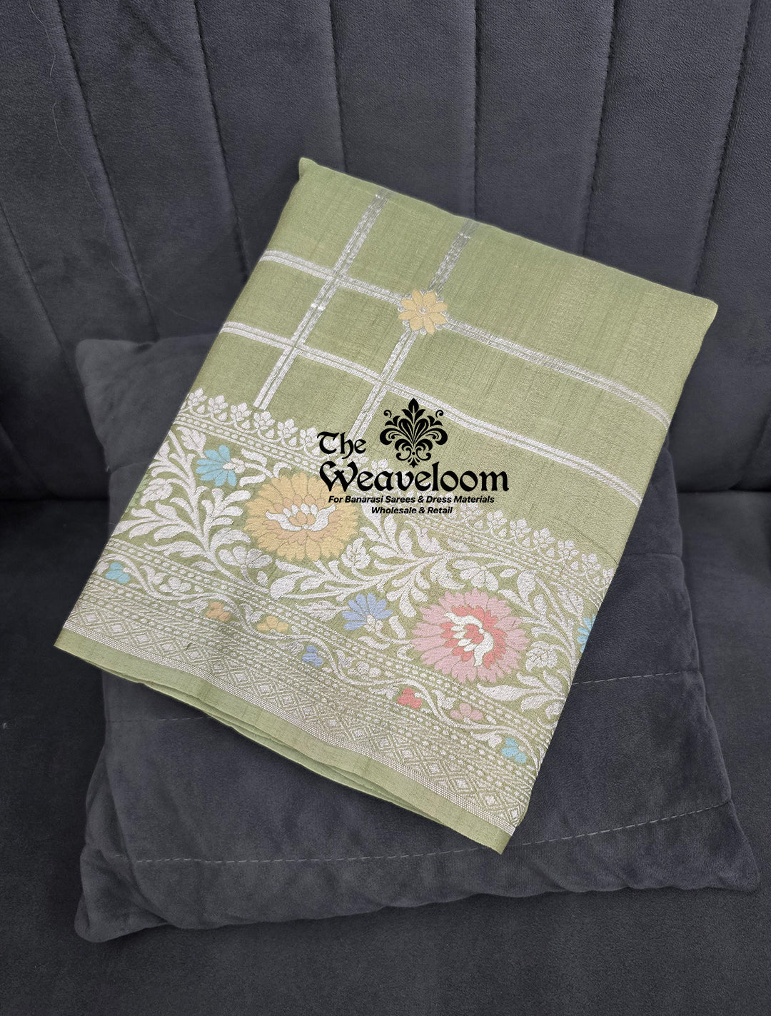 Pista Tussar Georgette Pure Banarasi Saree with intricate Meenakari work, featuring a 6.5-meter length and a running blouse, customizable in any colour of your choice.