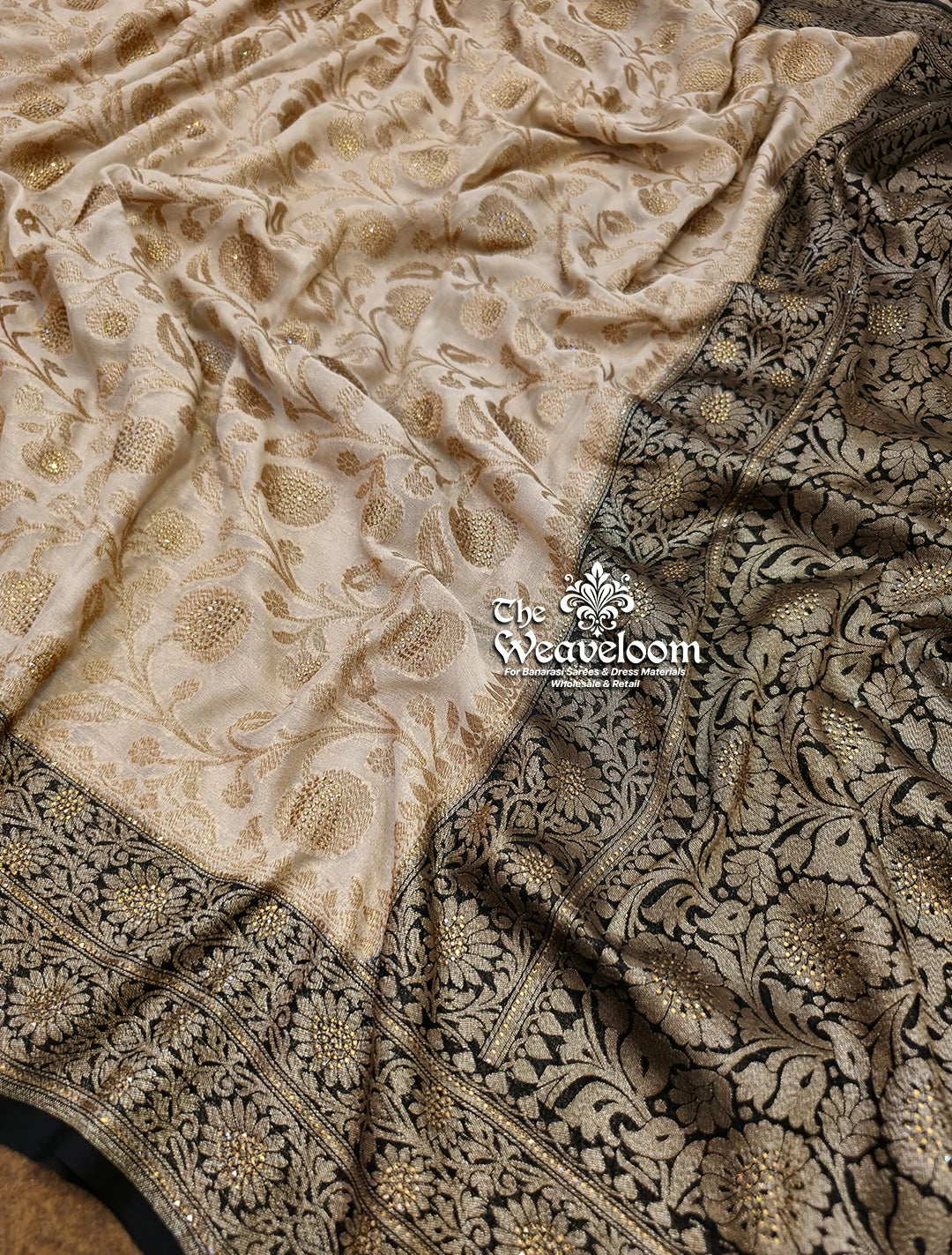 Tussar Colour Khaddi Georgette Banarasi Saree with Siroski Work by The Weaveloom