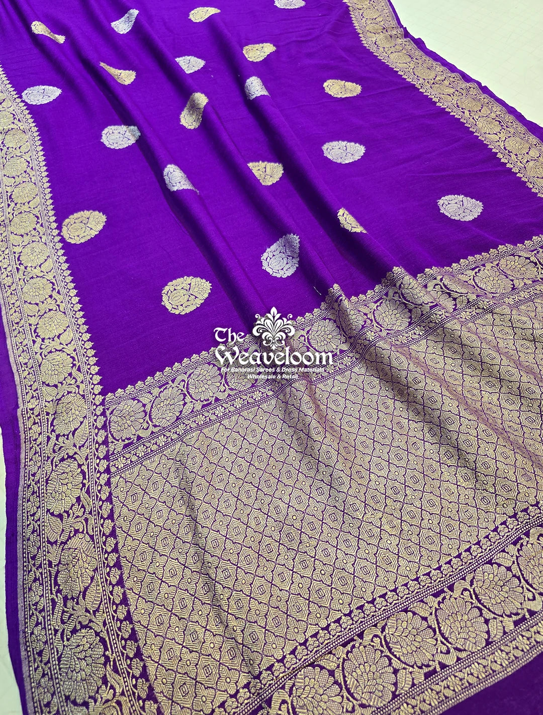 Violet Pure Munga Silk Kadwa Hand Woven Handloom Banarasi Saree by The Weaveloom