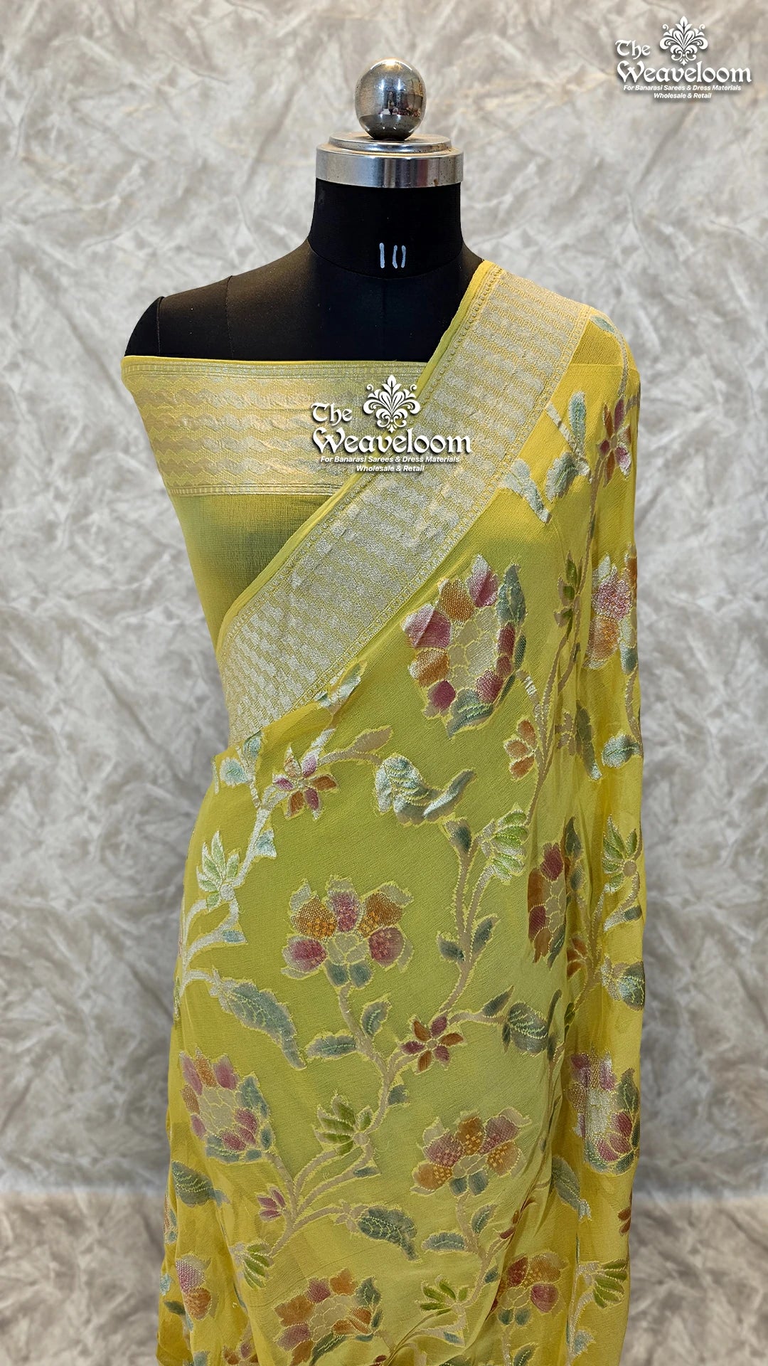Yellow Khaddi Georgette Water Zari Pure Banarasi Saree by The Weaveloom