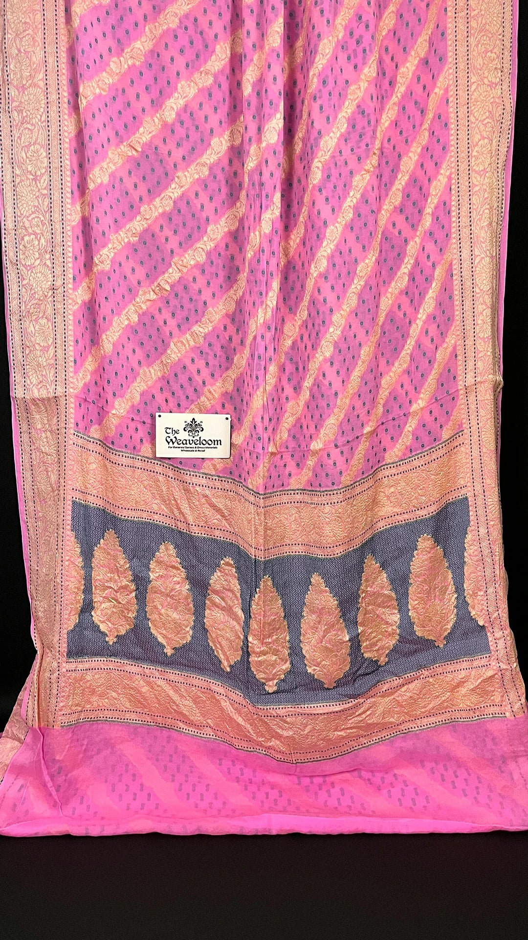 Baby Pink Crepe Georgette Pure Banarasi Saree with Meenakari Dots - The Weaveloom
