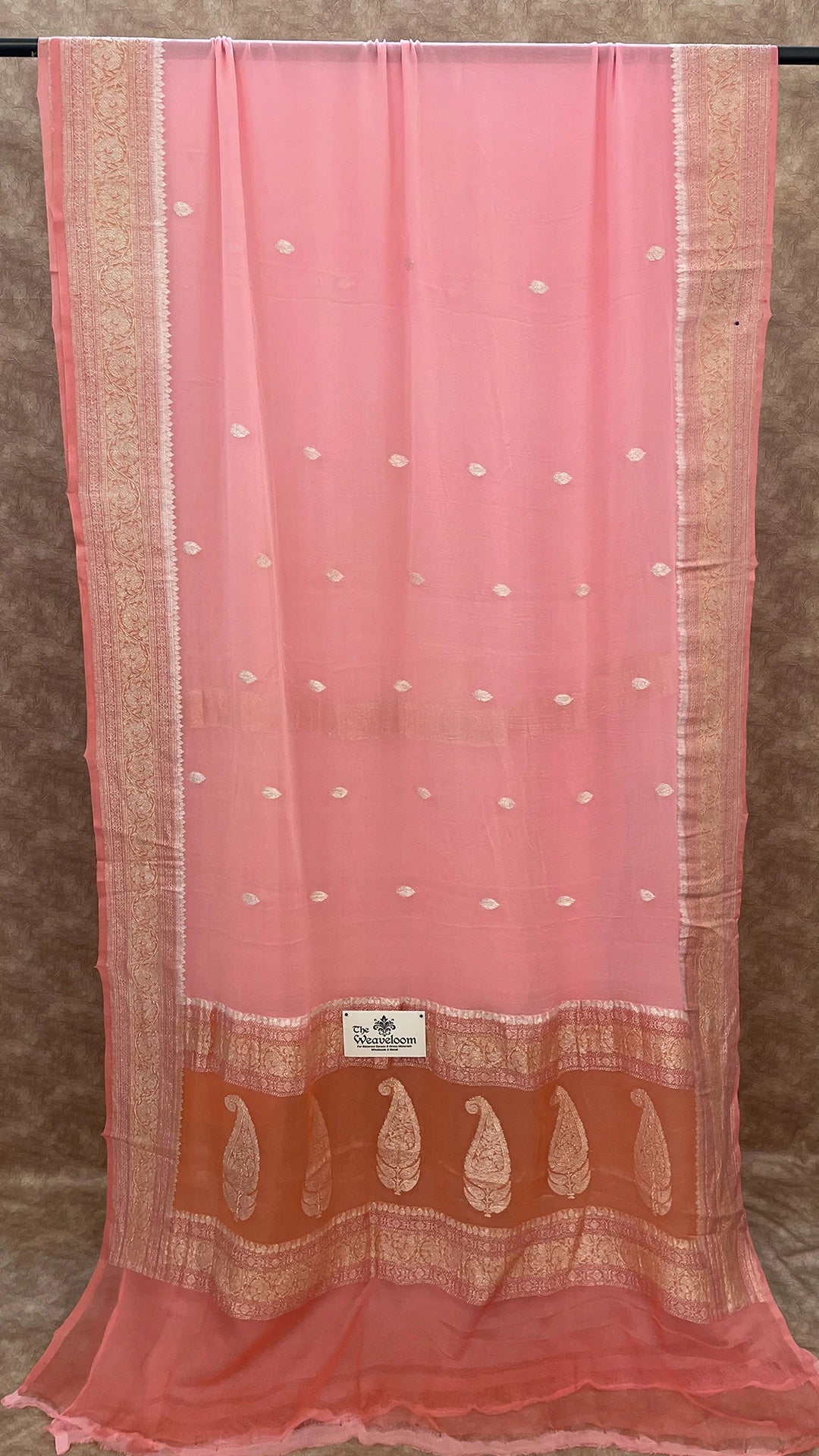 Baby Pink Kadwa Handloom Banarasi Saree in Pure Khaddi Georgette by The Weaveloom