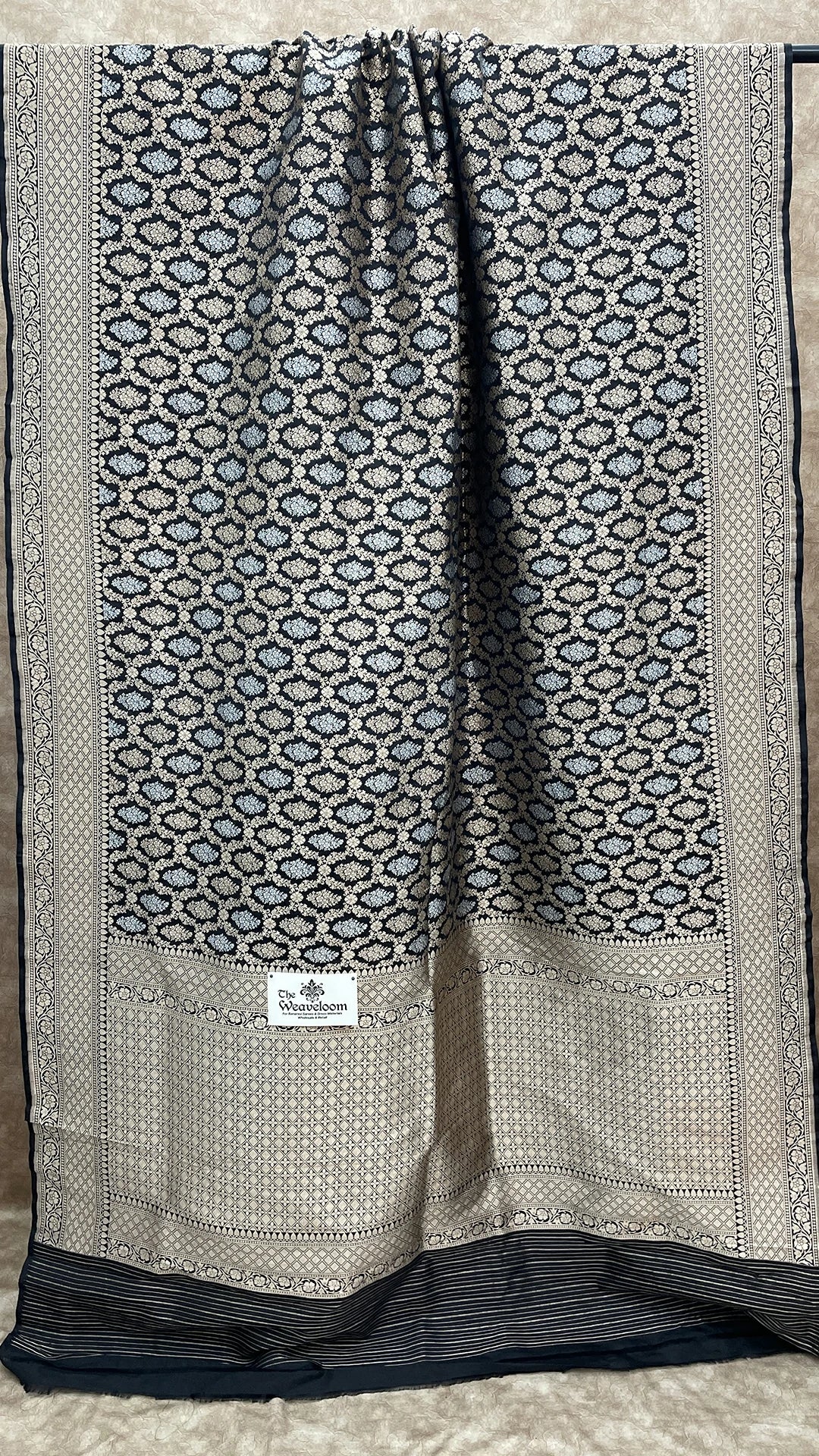 The Weaveloom Black Katan Silk Banarasi Saree with Sona Rupa Zari Motif - Inspired Nita Ambani