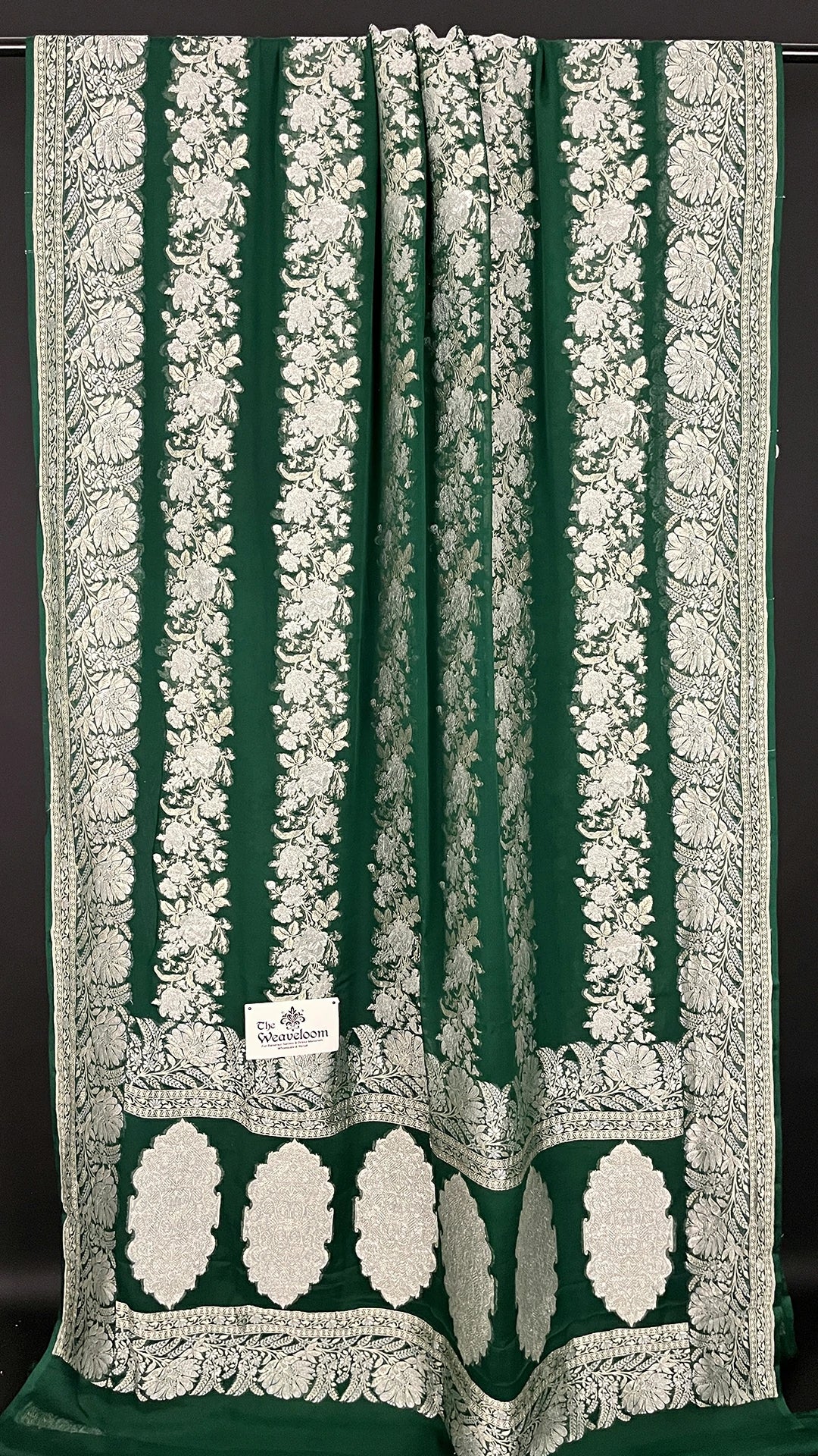 Bottle Green Khaddi Georgette Pure Banarasi Saree Sona Rupa Water Zari – The Weaveloom