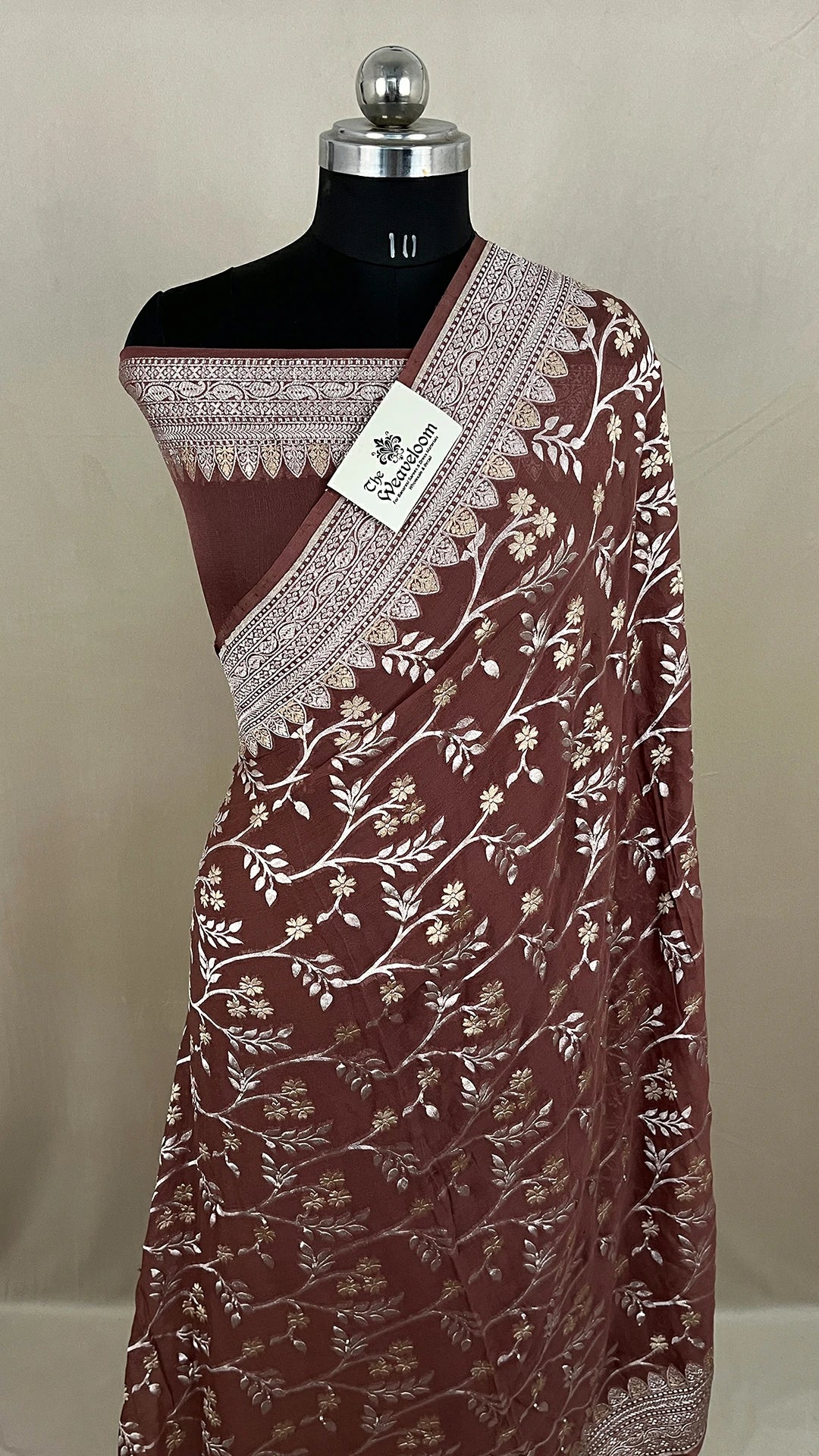 Brown Khaddi Georgette Pure Banarasi Saree with Sona Rupa Water Zari The Weaveloom