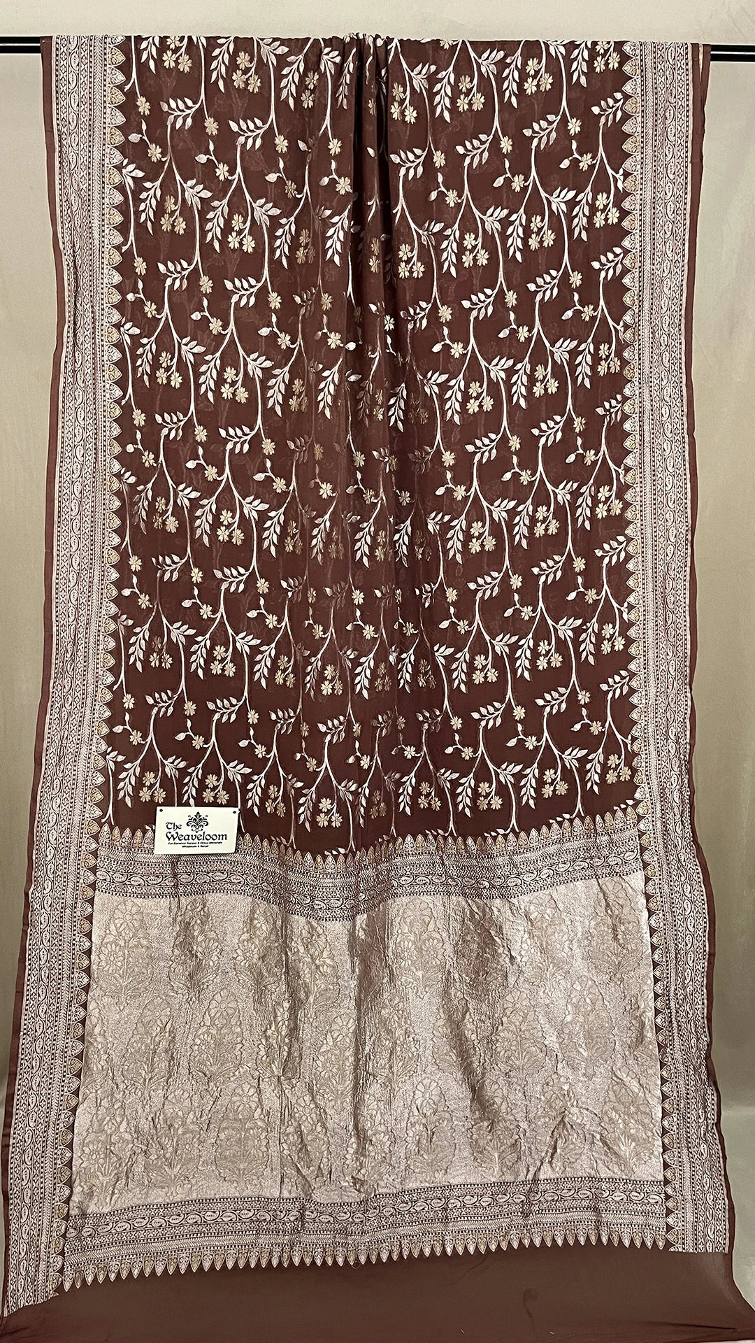 Brown Khaddi Georgette Pure Banarasi Saree with Sona Rupa Water Zari The Weaveloom