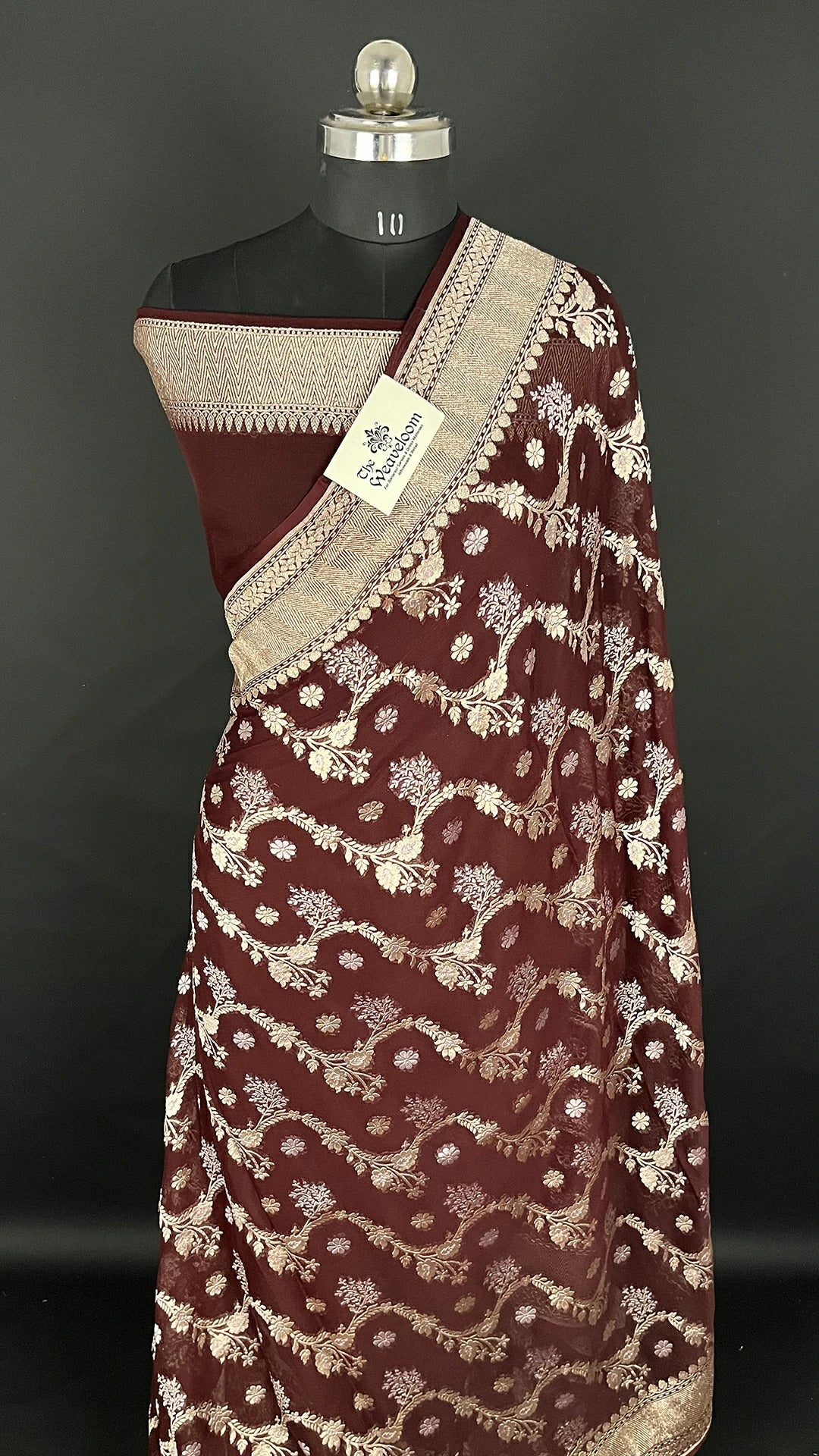 Coffee Brown Khaddi Georgette Pure Banarasi Saree Sona Rupa Zari - The Weaveloom