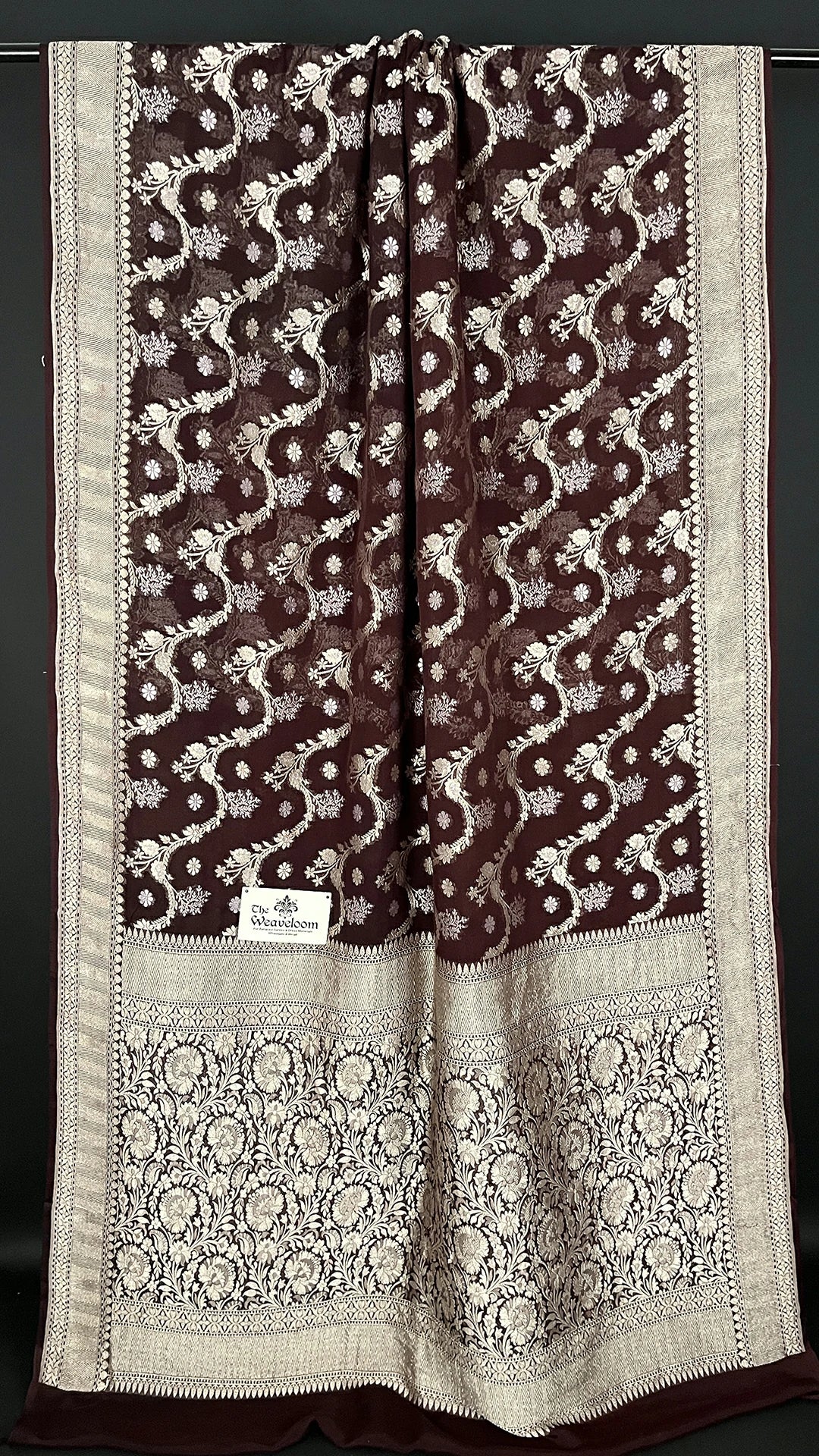 Coffee Brown Khaddi Georgette Pure Banarasi Saree Sona Rupa Zari - The Weaveloom