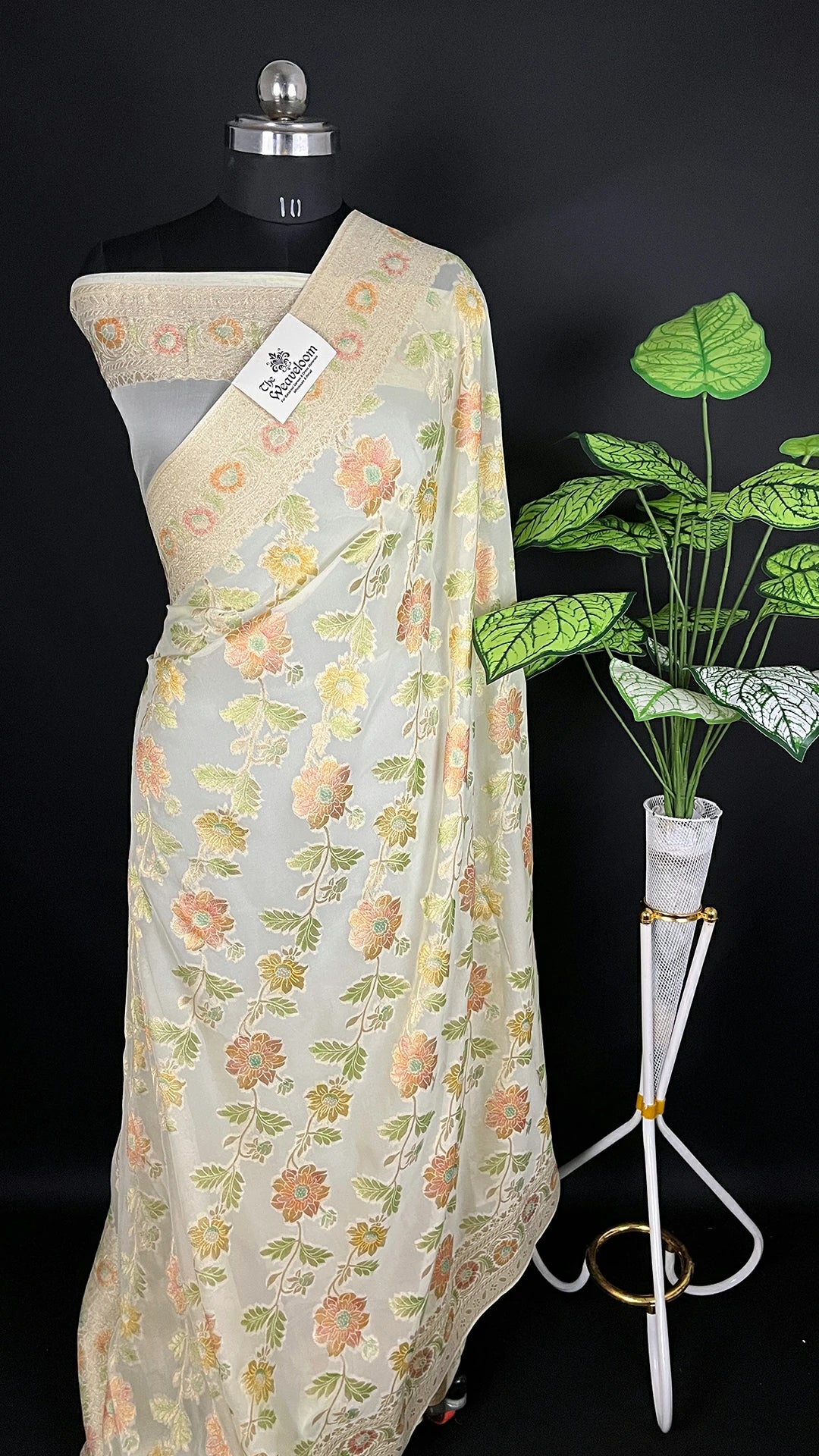 Cream - Pure Viscose Georgette Saree