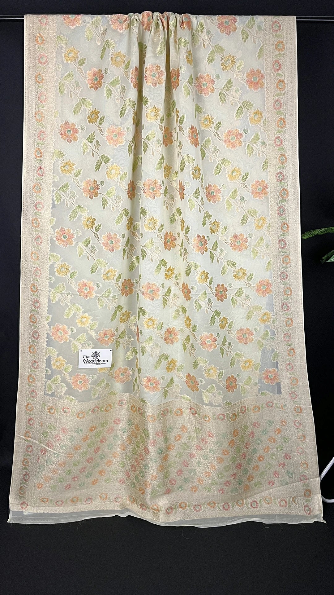 Cream Pure Viscose Georgette Saree with Pastel Floral Weave and Soft Zari Border by The Weaveloom - 100% Colour Customization