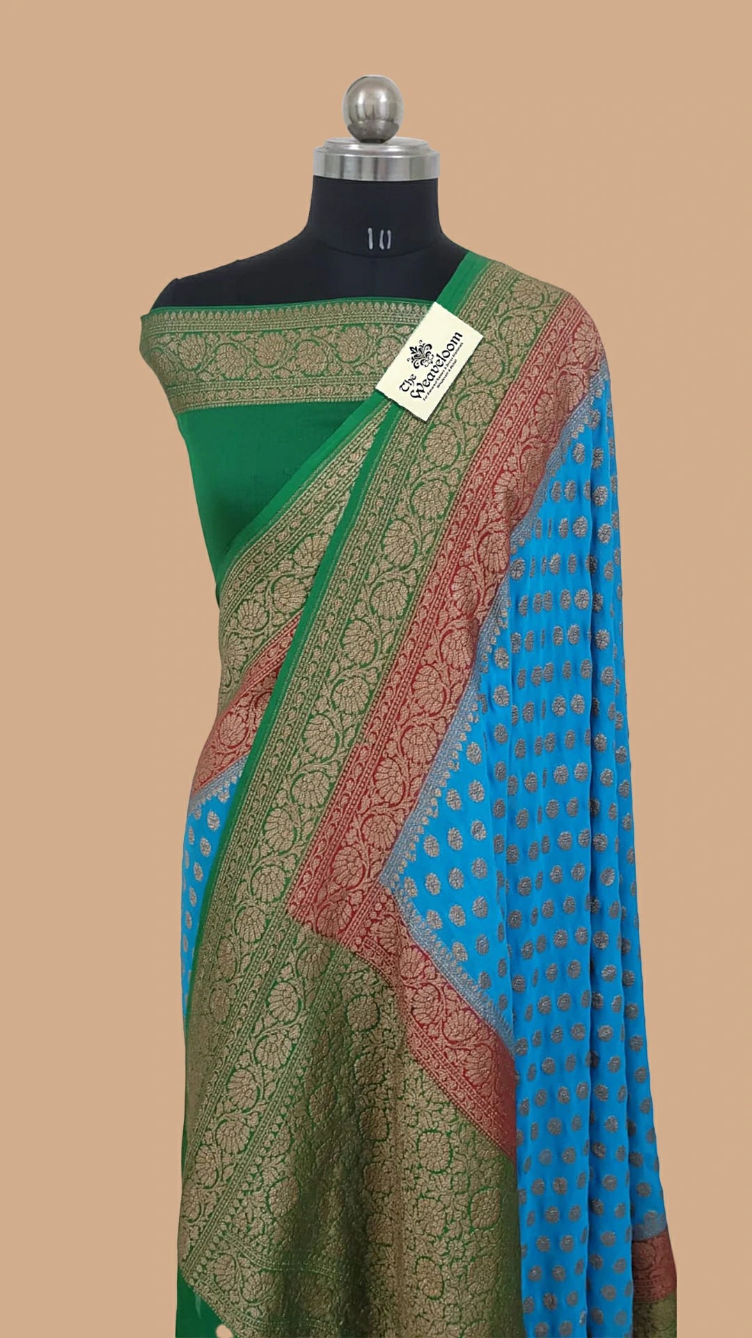 Firozi Pure Khaddi Georgette Antique Zari Banarasi Saree The Weaveloom