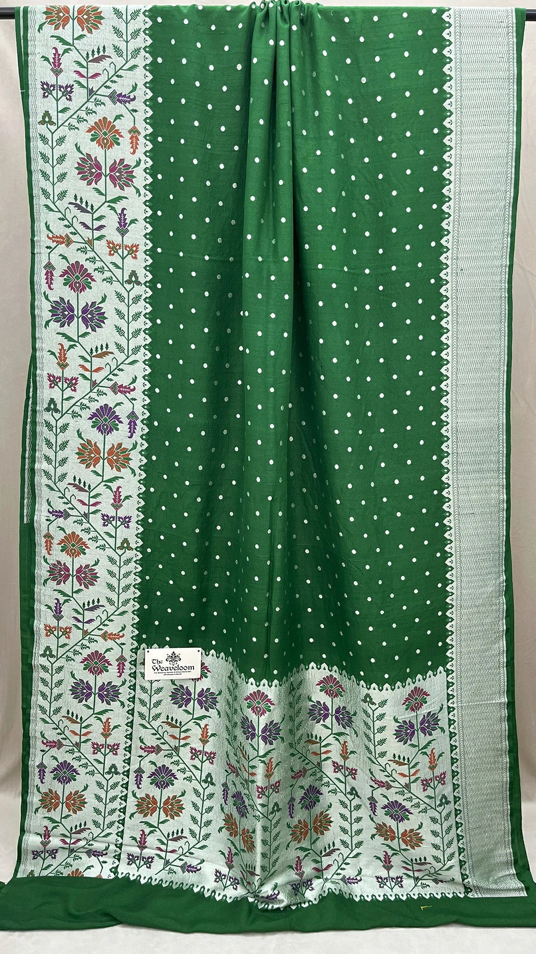 Green Tussar Georgette Pure Banarasi Saree with Meenakari Floral Work by The Weaveloom