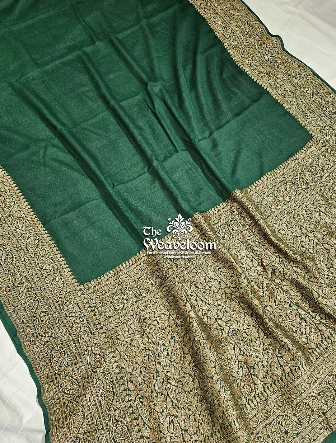 Green Khaddi Georgette Antique Zari Pure Banarasi Saree by The Weaveloom