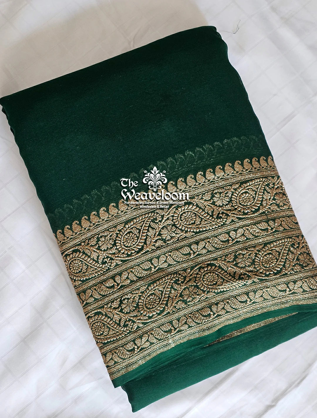 Green Khaddi Georgette Antique Zari Pure Banarasi Saree by The Weaveloom