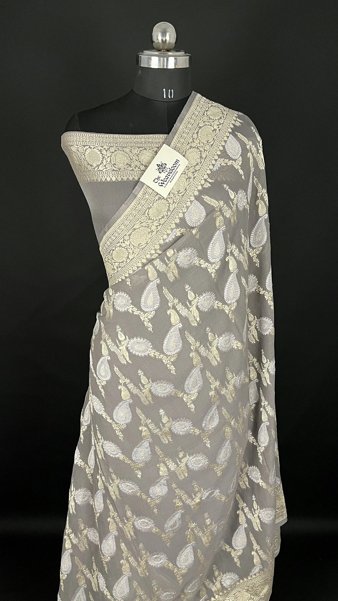 Grey Khaddi Georgette Pure Banarasi Saree Sona Rupa Zari The Weaveloom
