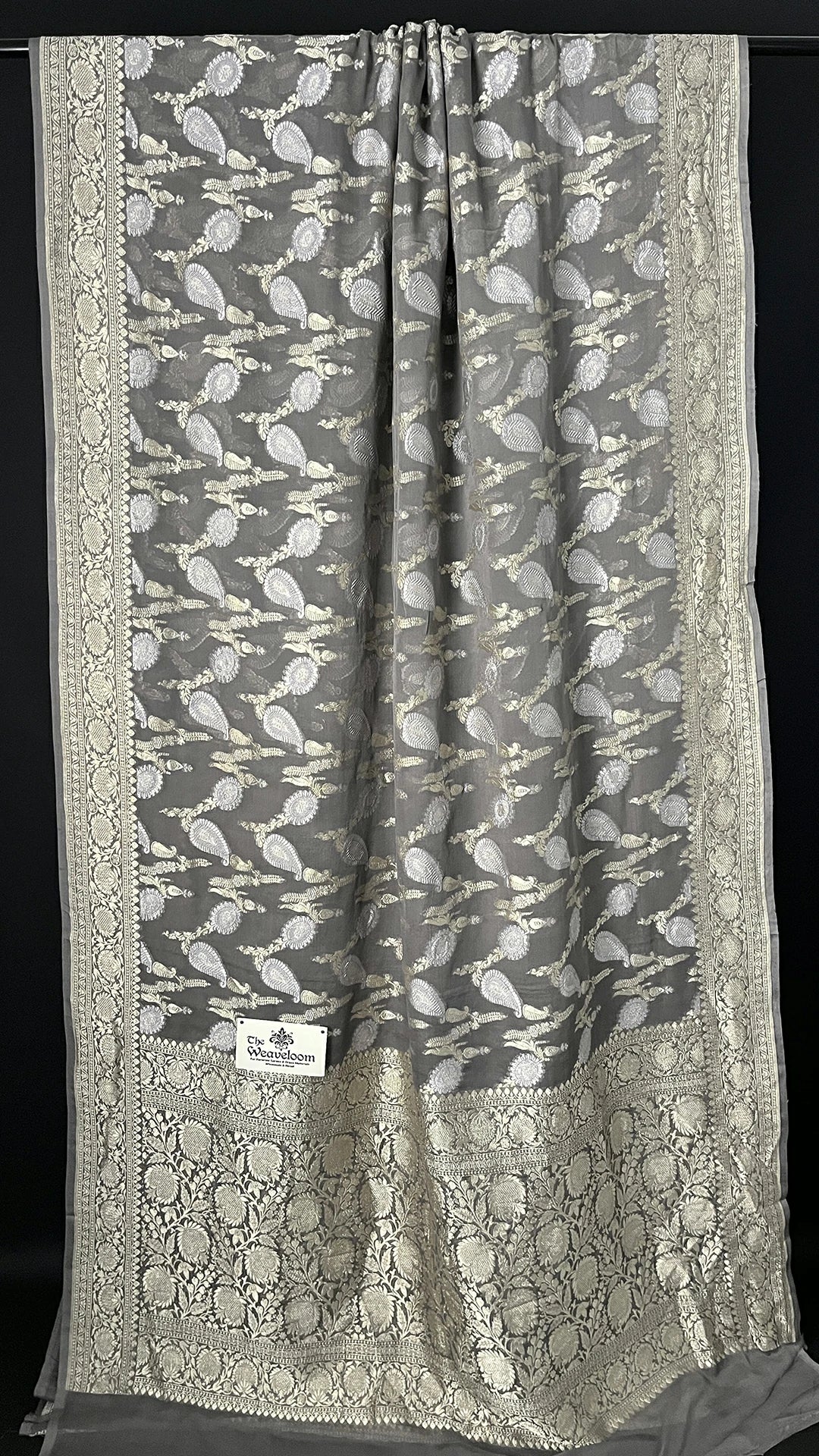 Grey Khaddi Georgette Pure Banarasi Saree Sona Rupa Zari The Weaveloom