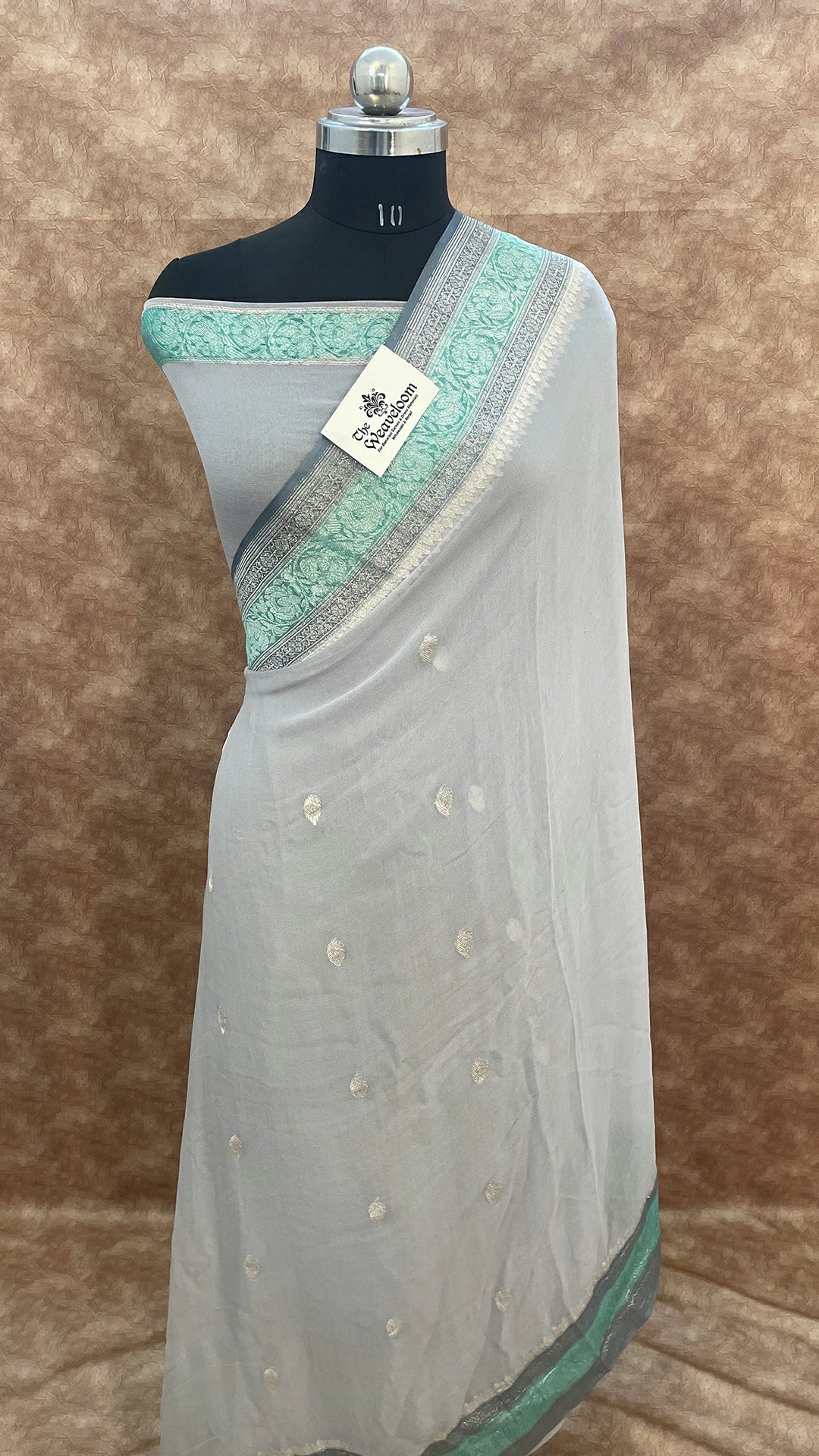 Grey Pure Khaddi Georgette Kadwa Banarasi Saree by The Weaveloom