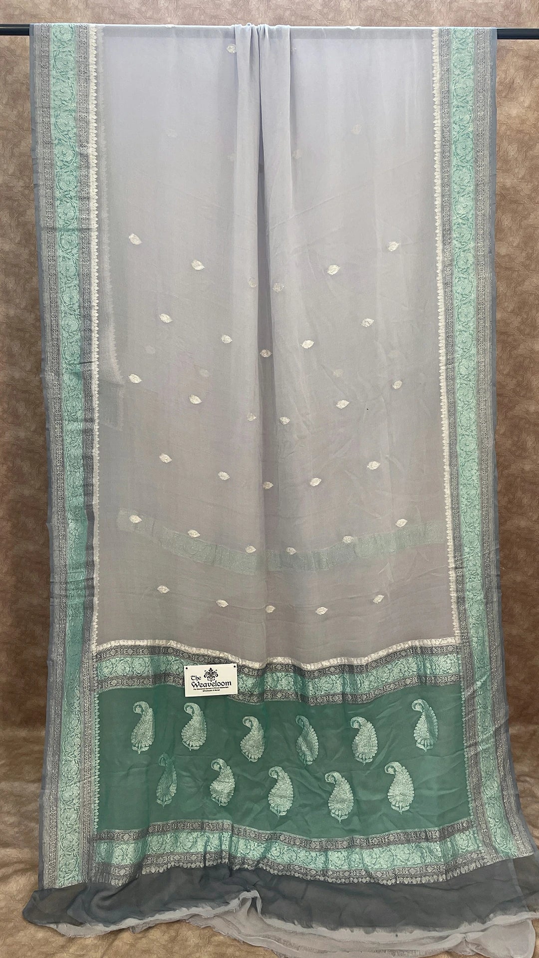 Grey Pure Khaddi Georgette Kadwa Banarasi Saree by The Weaveloom