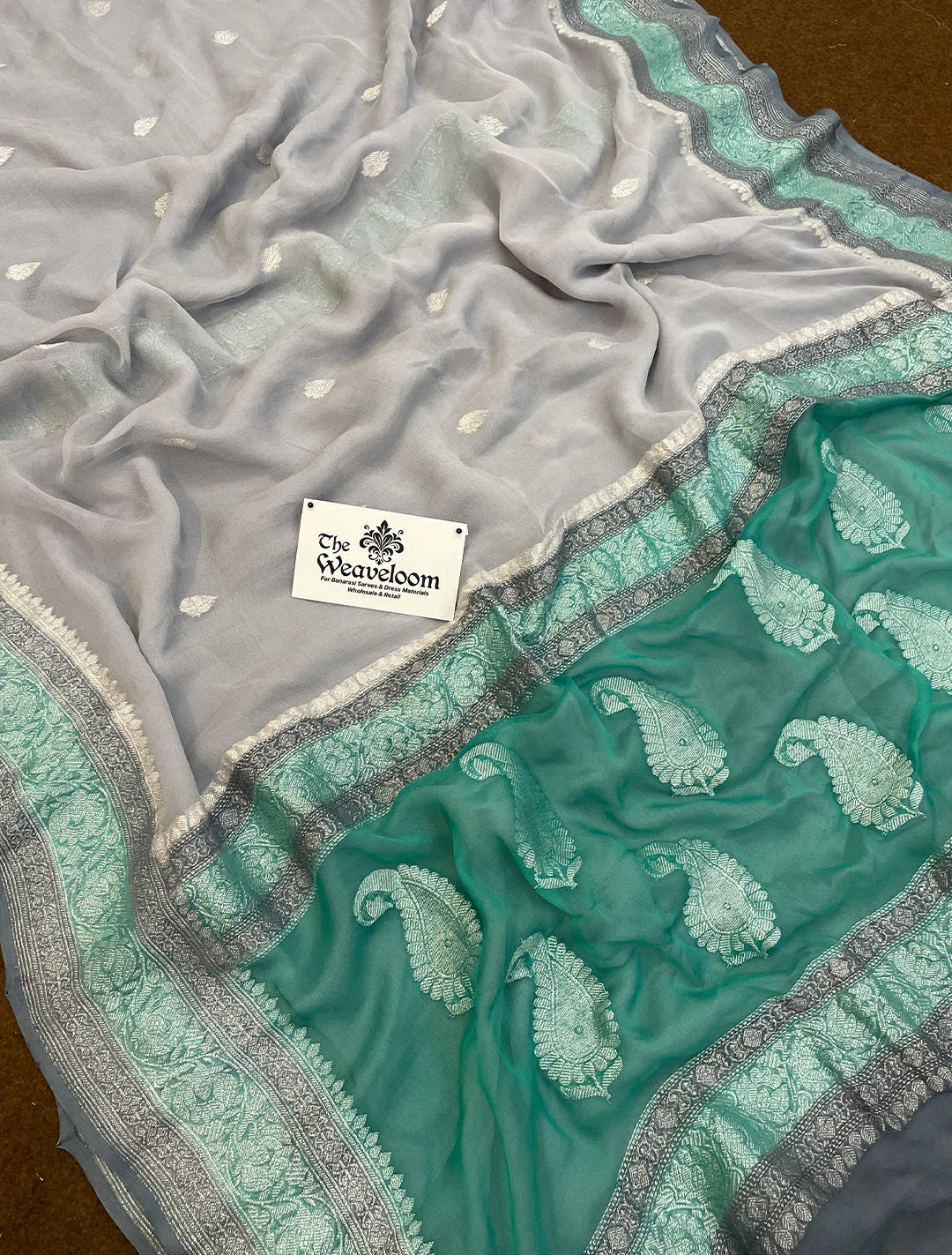 Grey Pure Khaddi Georgette Kadwa Banarasi Saree by The Weaveloom