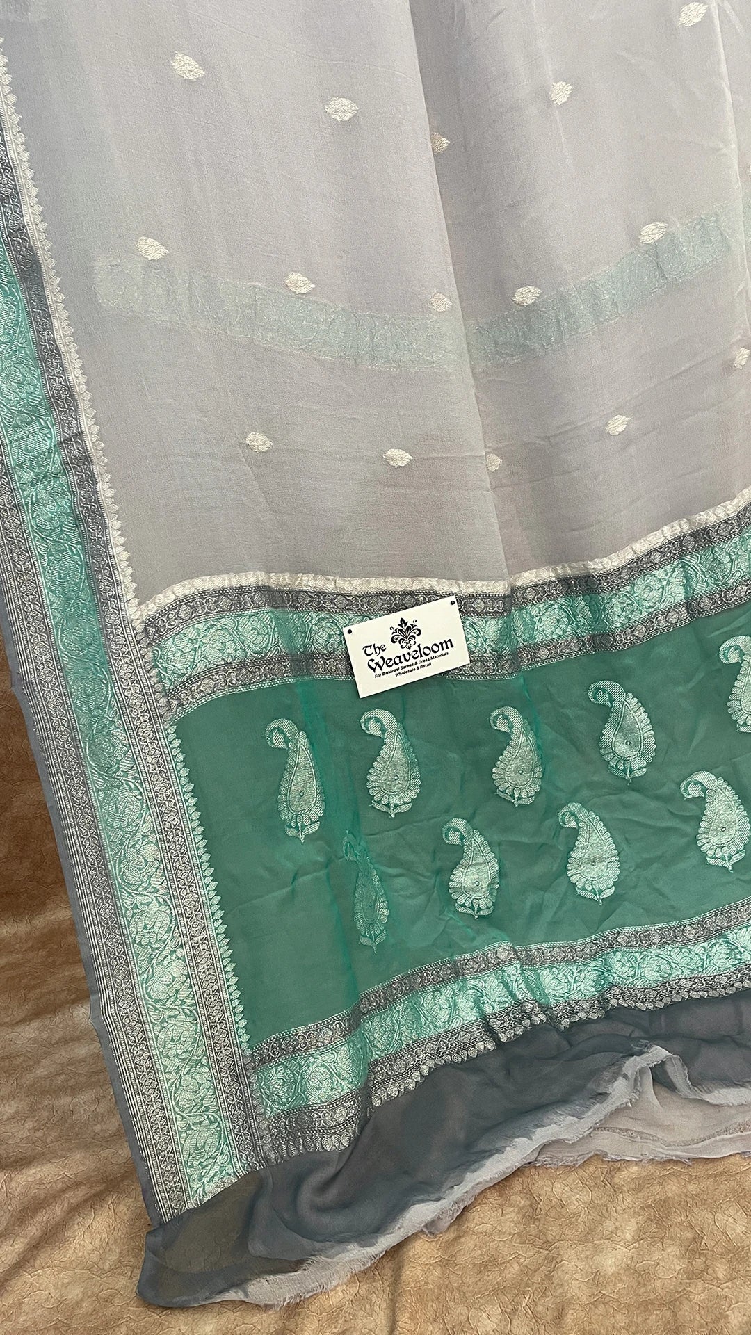 Grey Pure Khaddi Georgette Kadwa Banarasi Saree by The Weaveloom