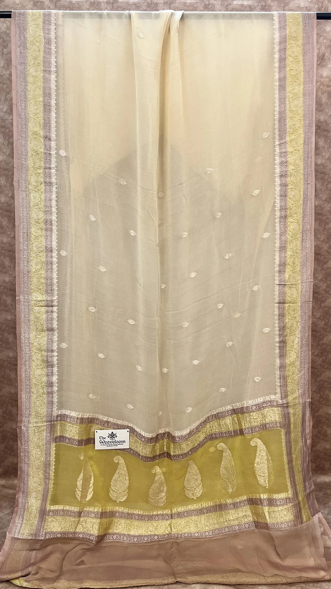 Khaddi Georgette Kadwa Handwoven Pure Banarasi Saree Cream by The Weaveloom